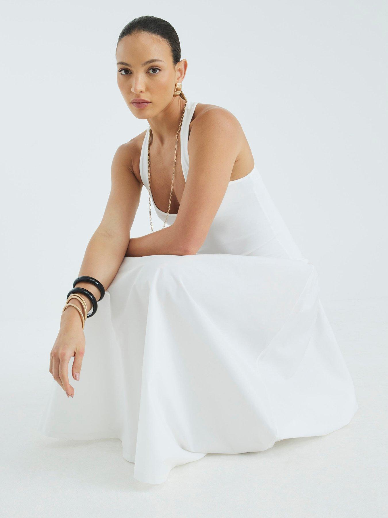 River Island Scoop Poplin Mix Dress - Cream | Very