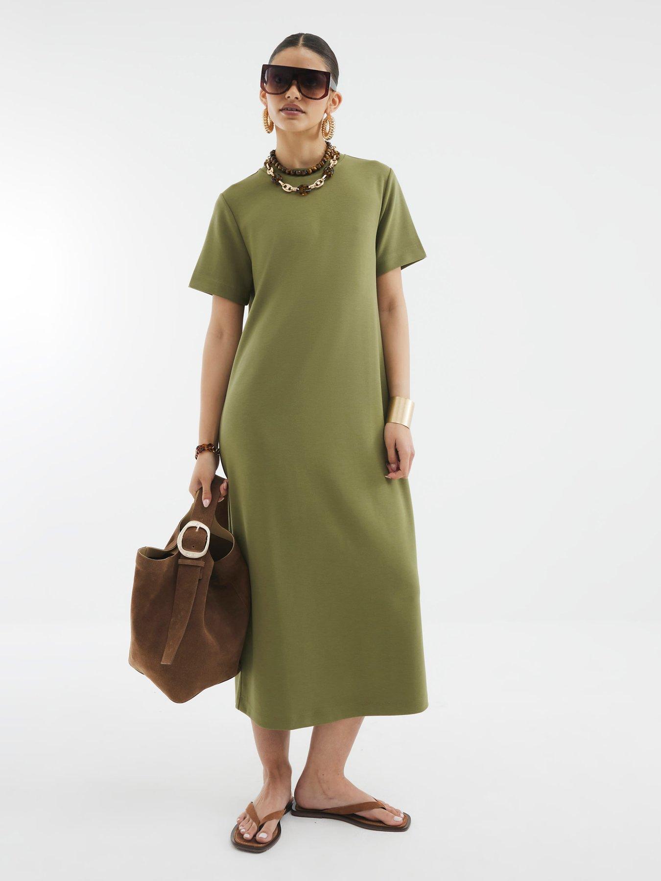 undefined Short Sleeve Clean Maxi Dress - Khaki