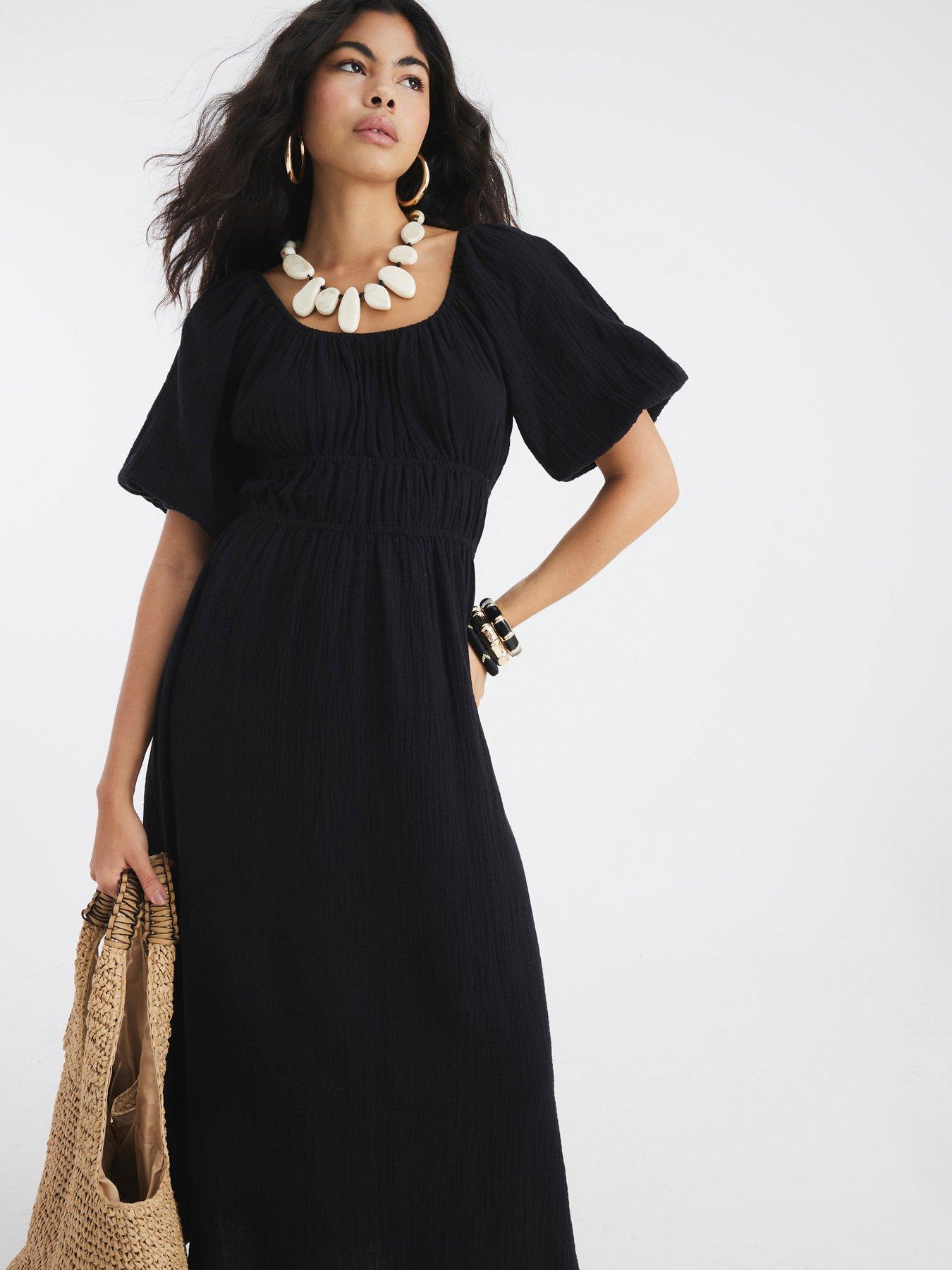 River Island Short Sleeve Linen Midi Dress - Black | Very