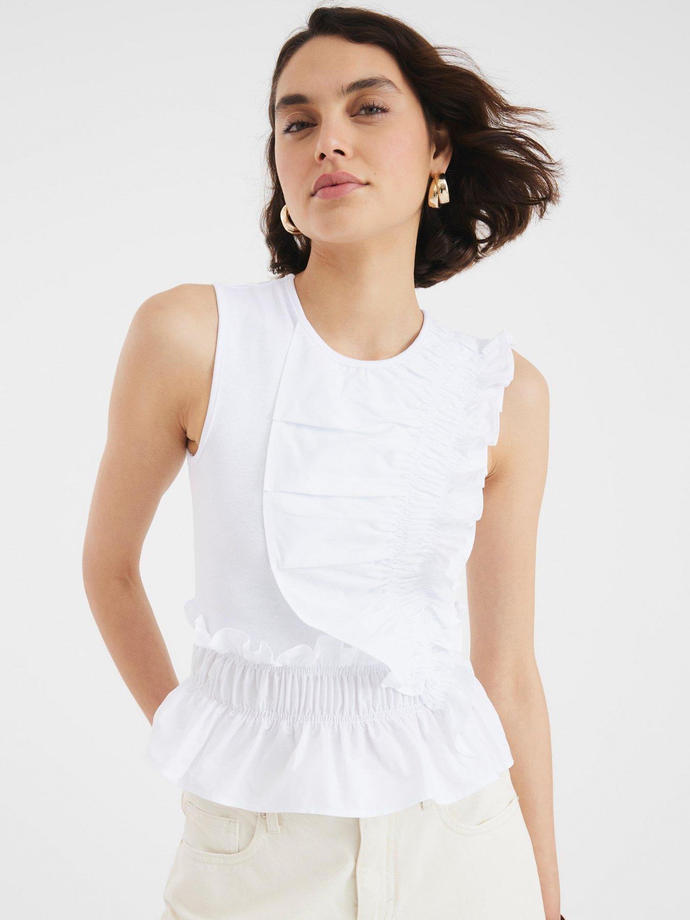 undefined Poplin Mix Frill Top - White