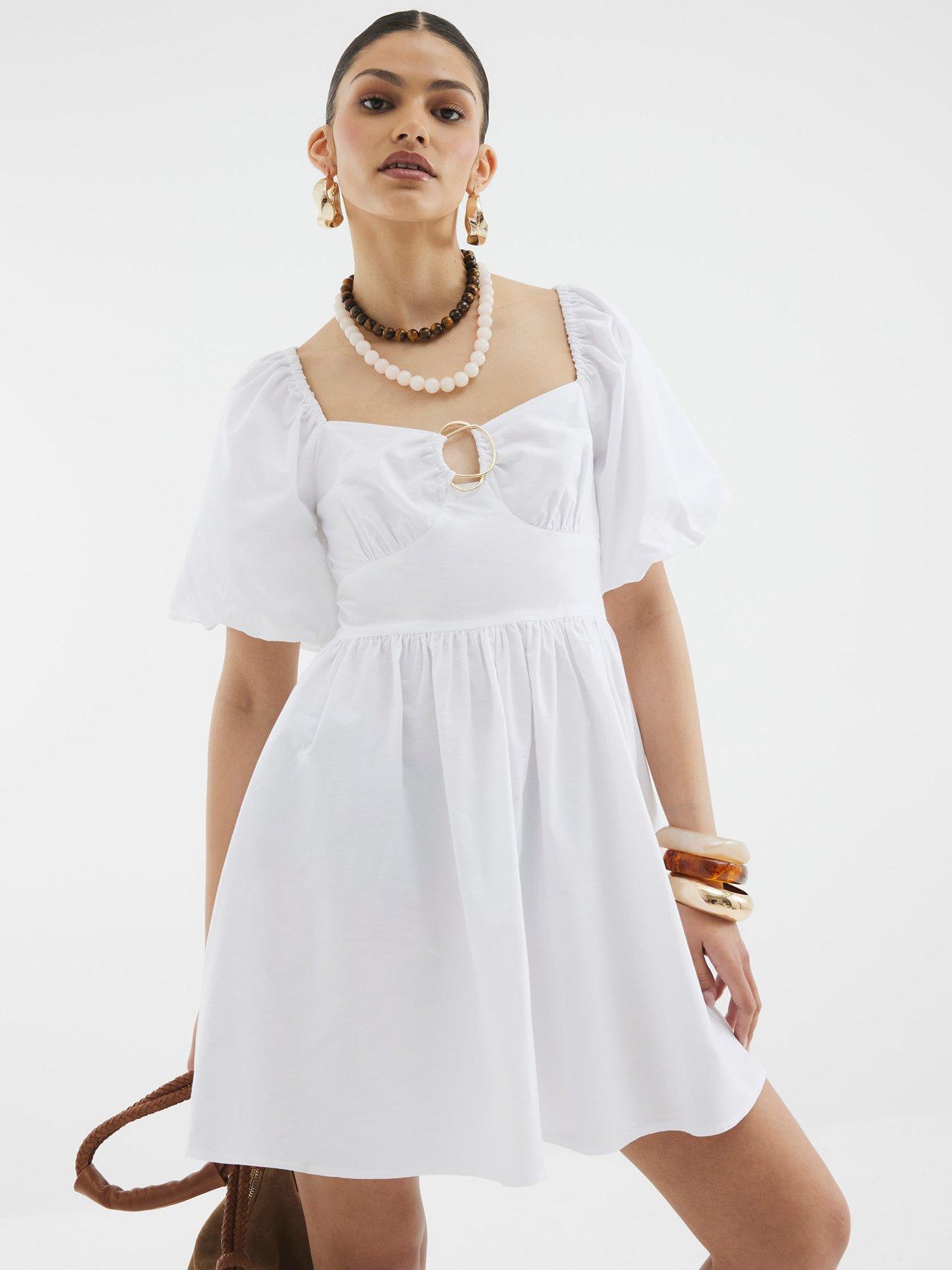 undefined Short Sleeve Poplin Trim Detail Mini - White