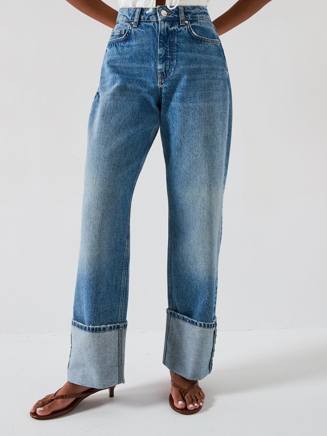 undefined Deep Turn Up Hem Jeans - Mid Wash