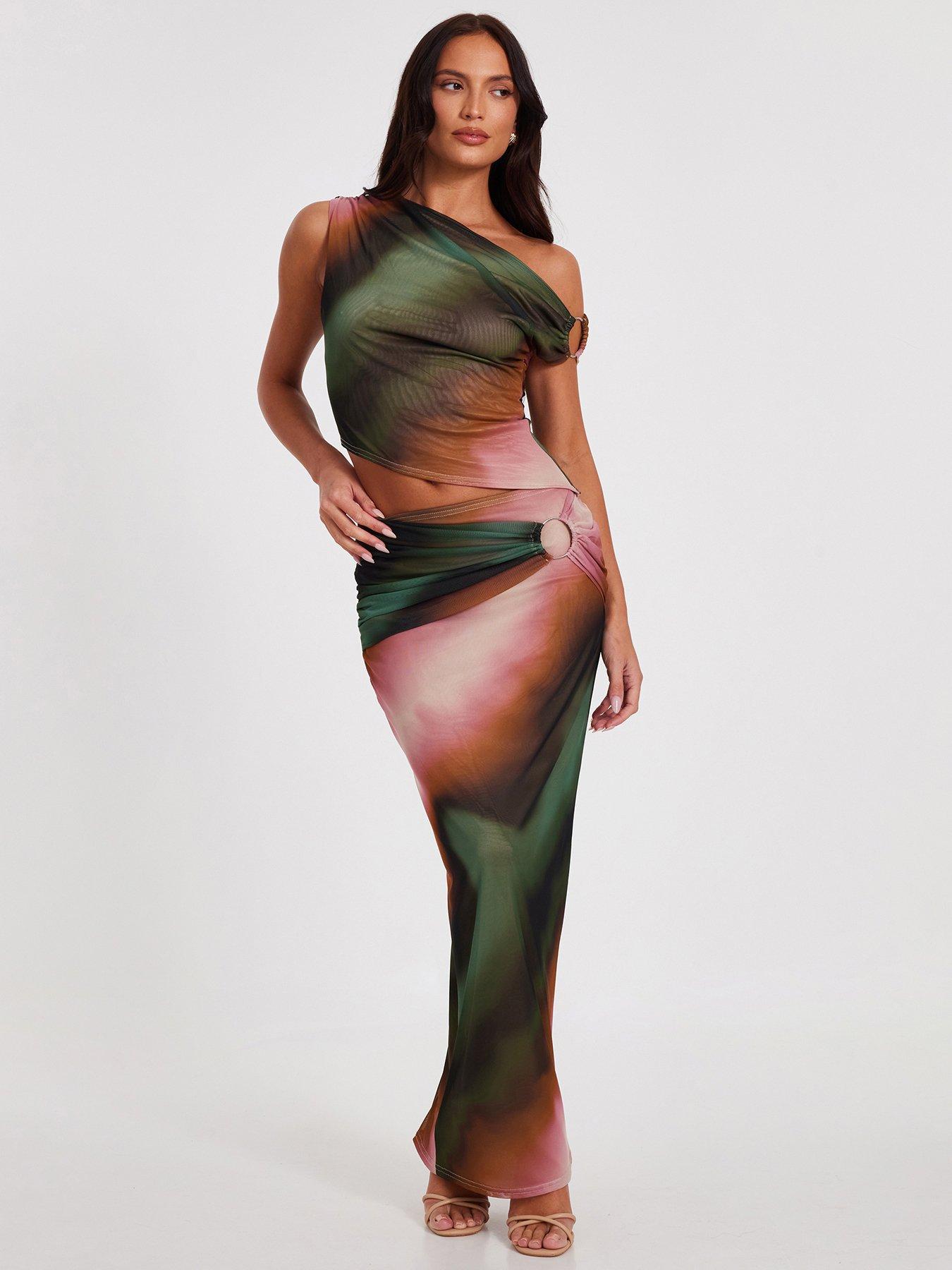 undefined Green Mesh One Shoulder Crop Top