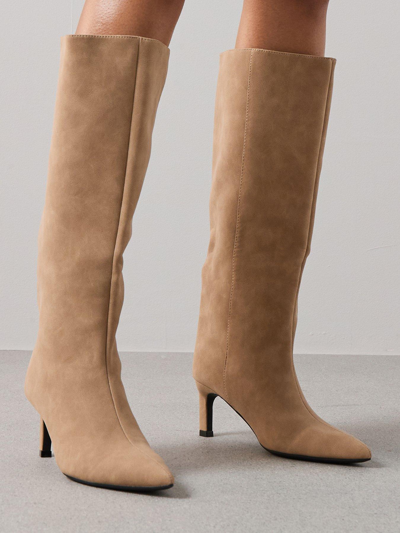 V by Very Micro Heel Straight Leg Knee Boot - Taupe