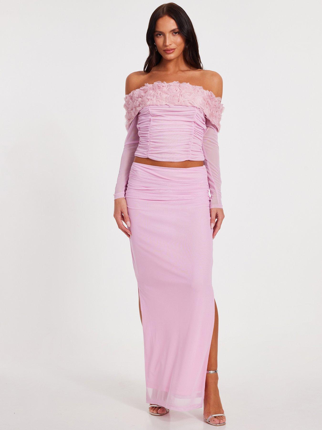undefined Light Pink Floral Mesh Top