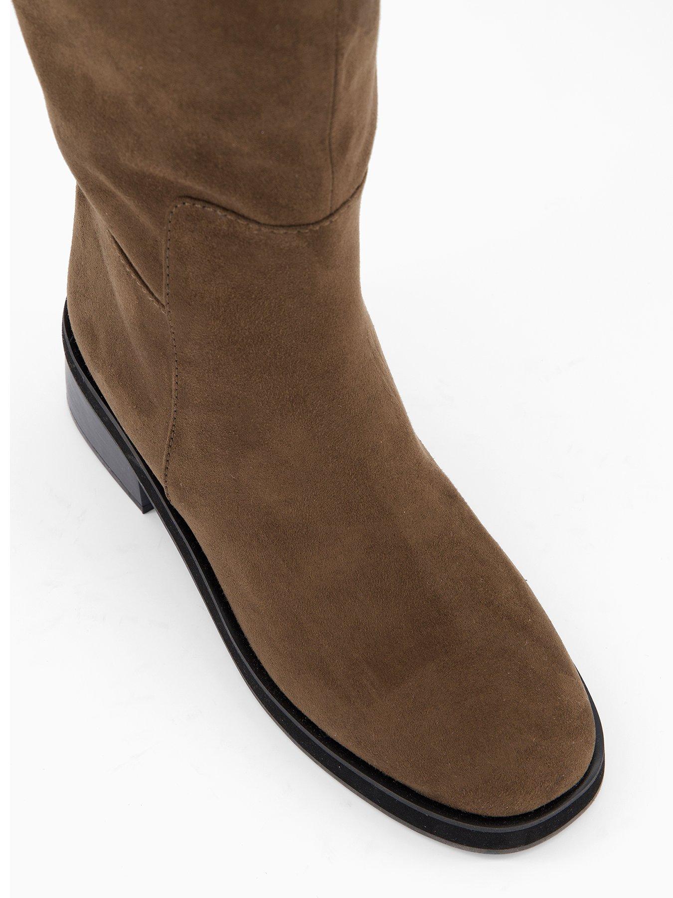 Image 5 of 7 of The Very Collection Low Block Heel Knee Boot With Buckles - Khaki