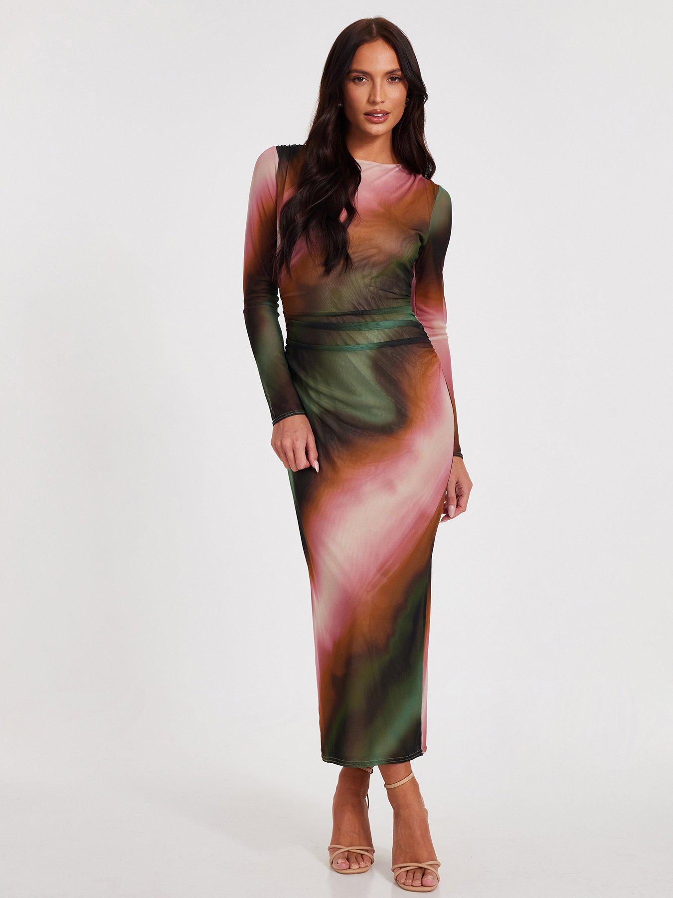 undefined Mesh Marble Print Midaxi Dress