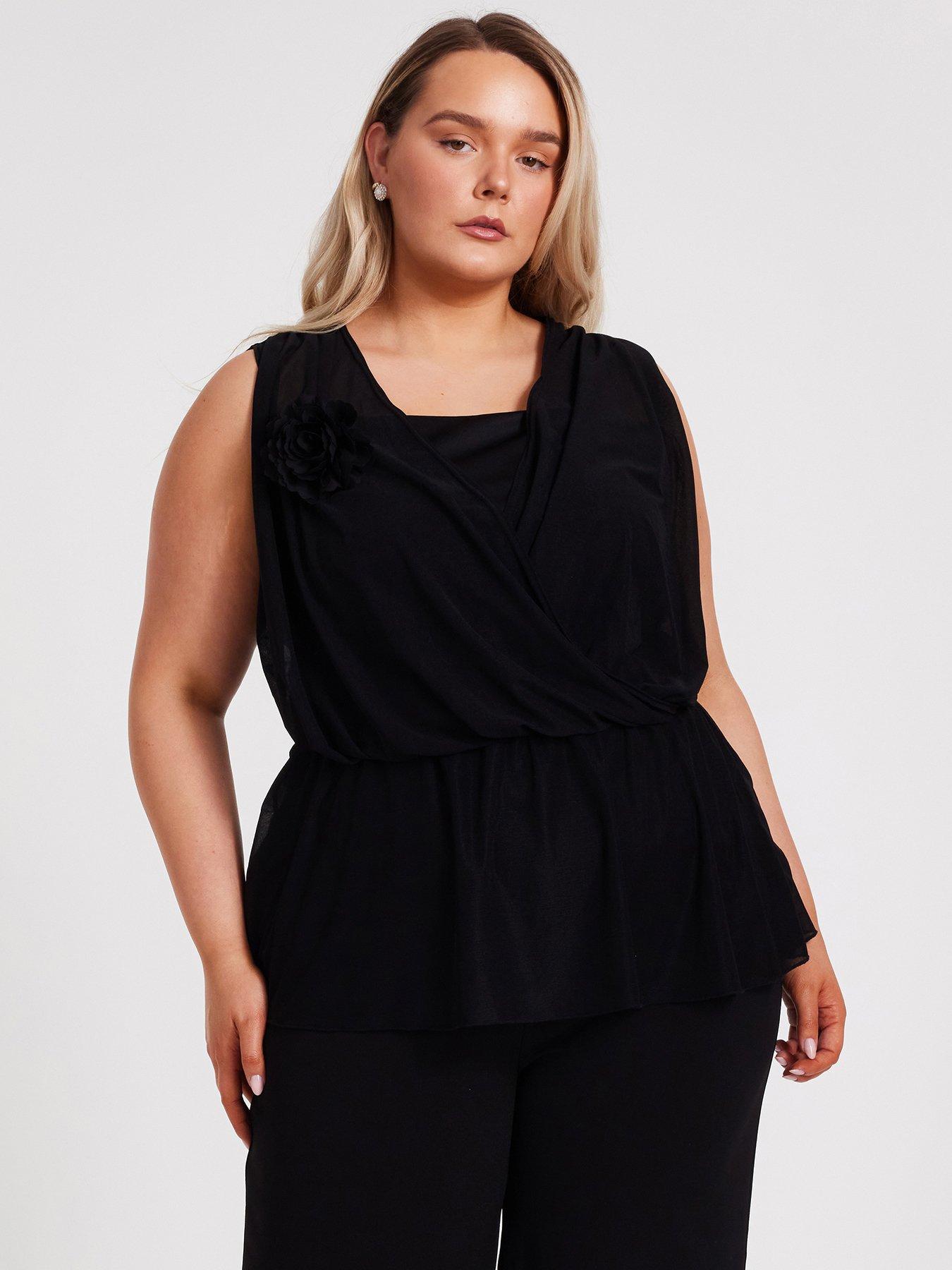 Image 1 of 6 of Quiz Curve Black Peplum Top