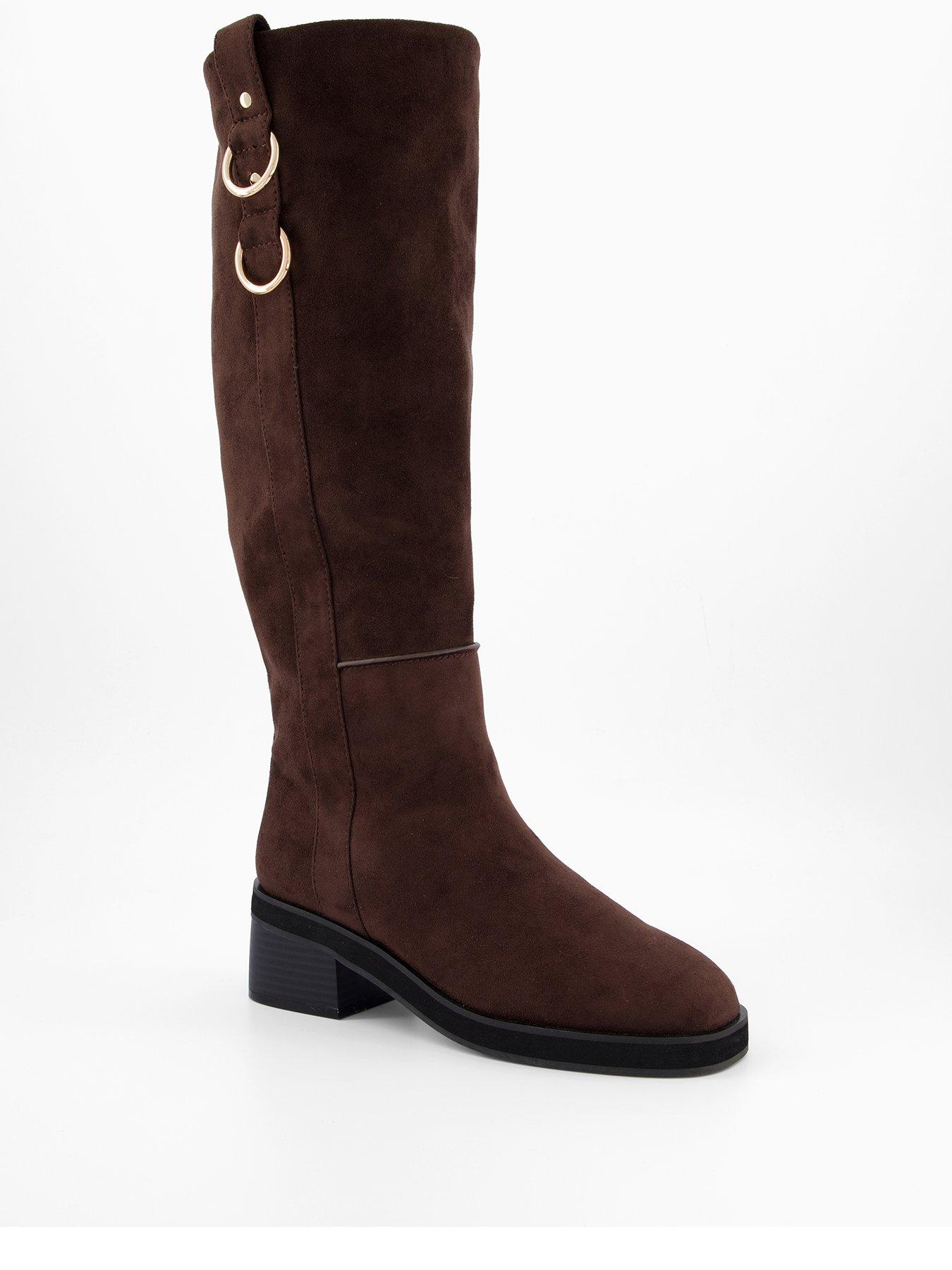 Image 2 of 6 of The Very Collection Low Block Heel Knee Boots - Chocolate
