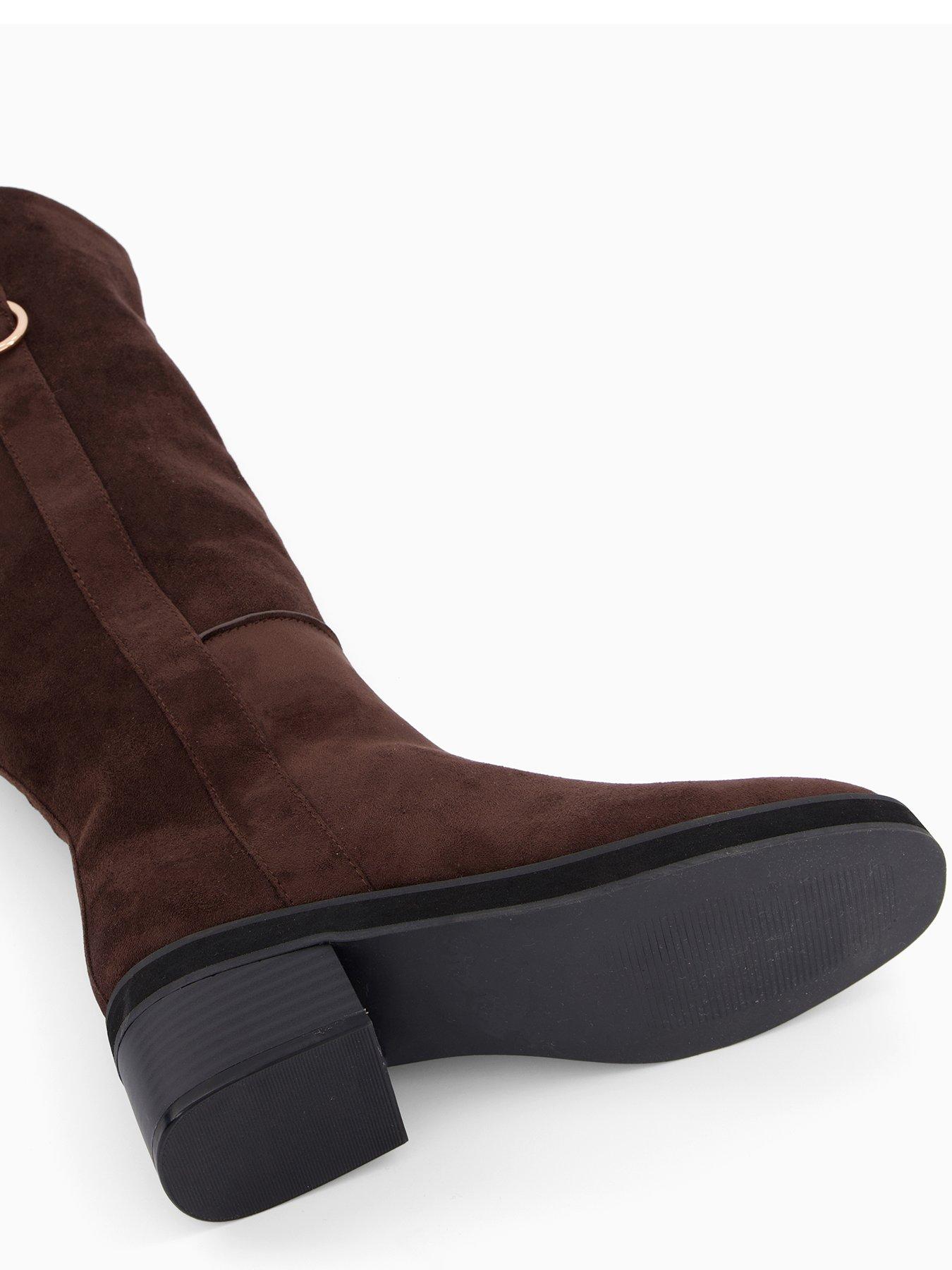 Image 5 of 6 of The Very Collection Low Block Heel Knee Boots - Chocolate
