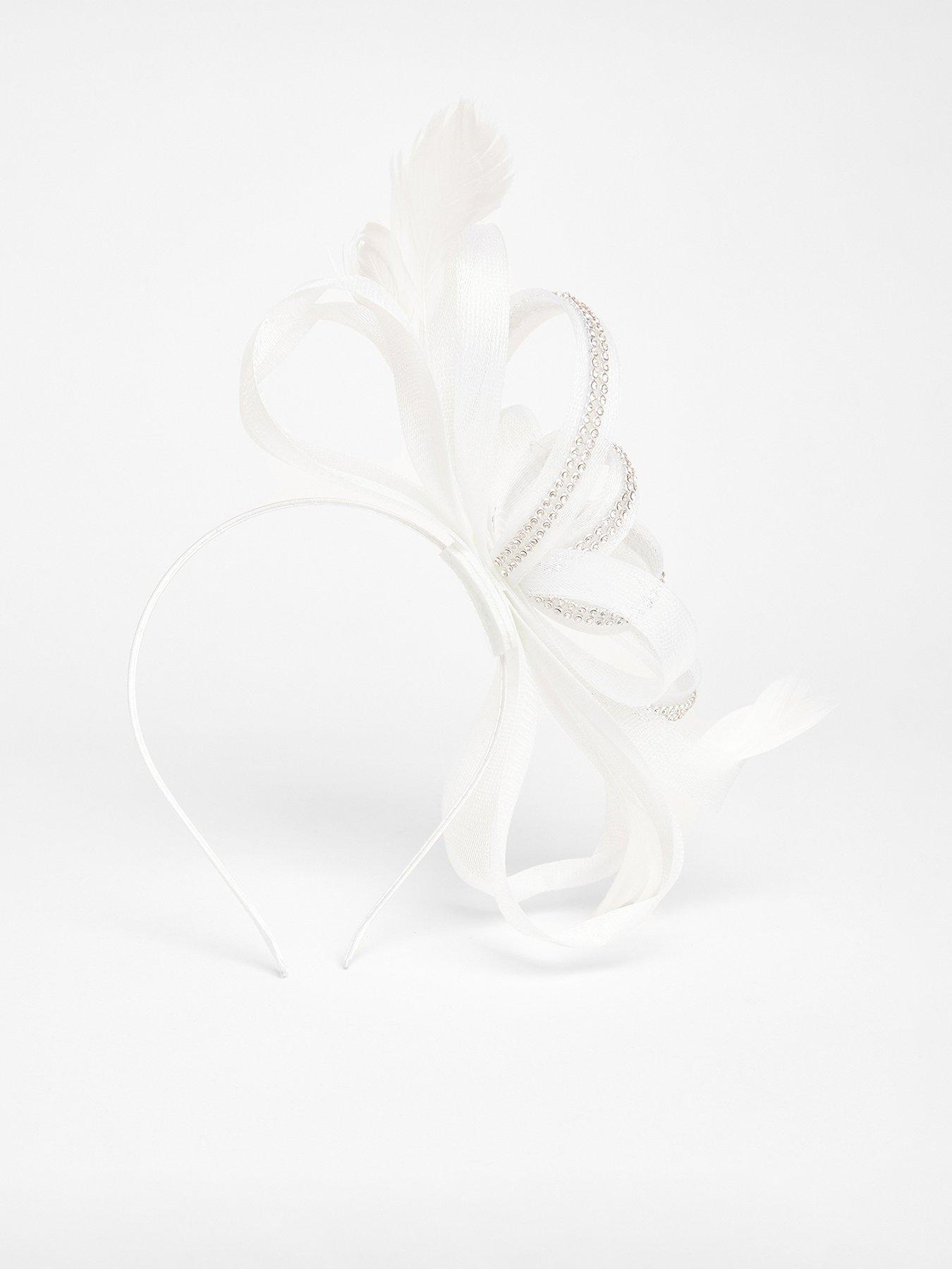 undefined White Diamante Loop Bow Headband Fascinator
