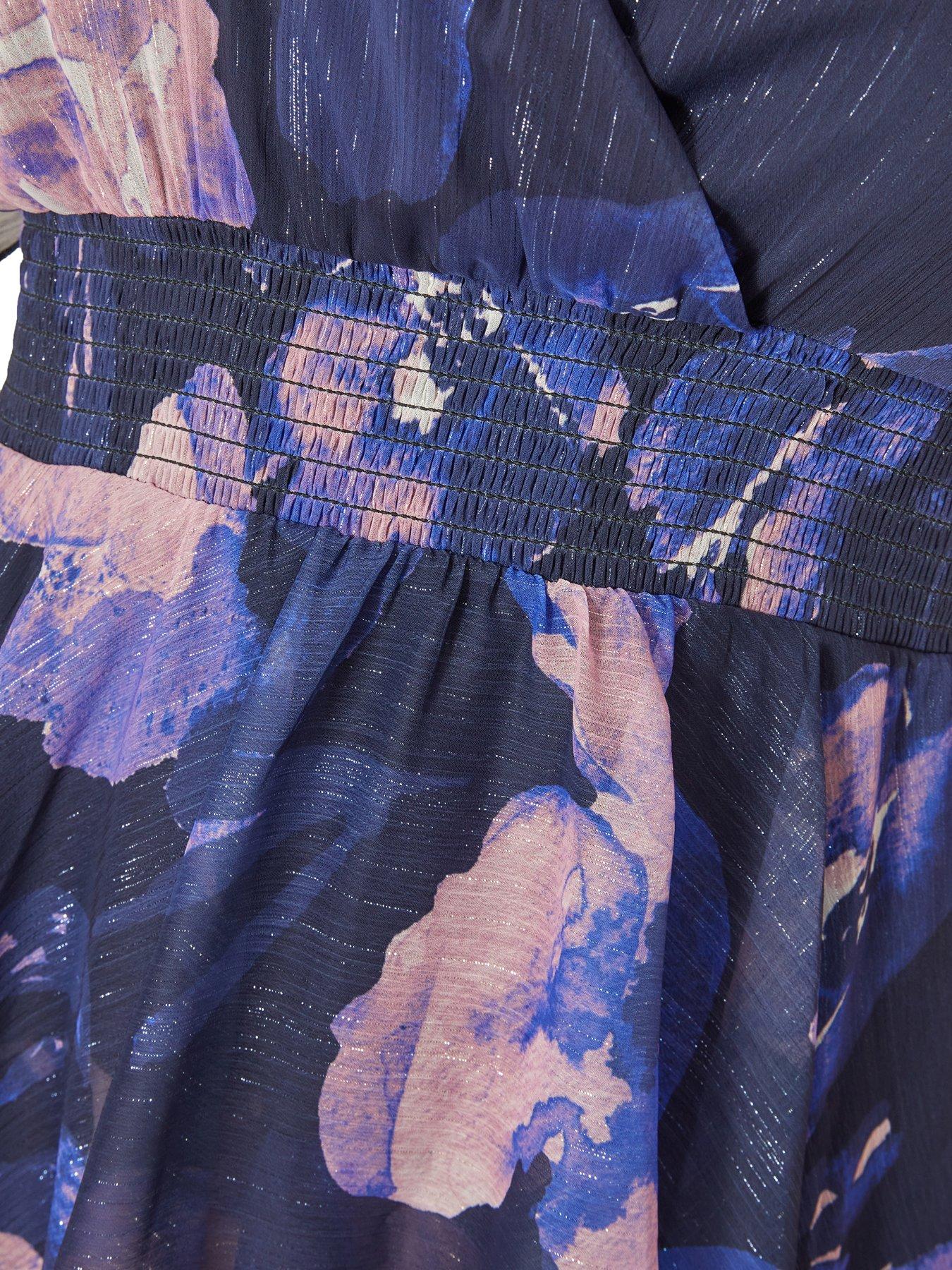 Image 6 of 6 of Quiz Curve Navy Dip Hem Tiered Midi Dress