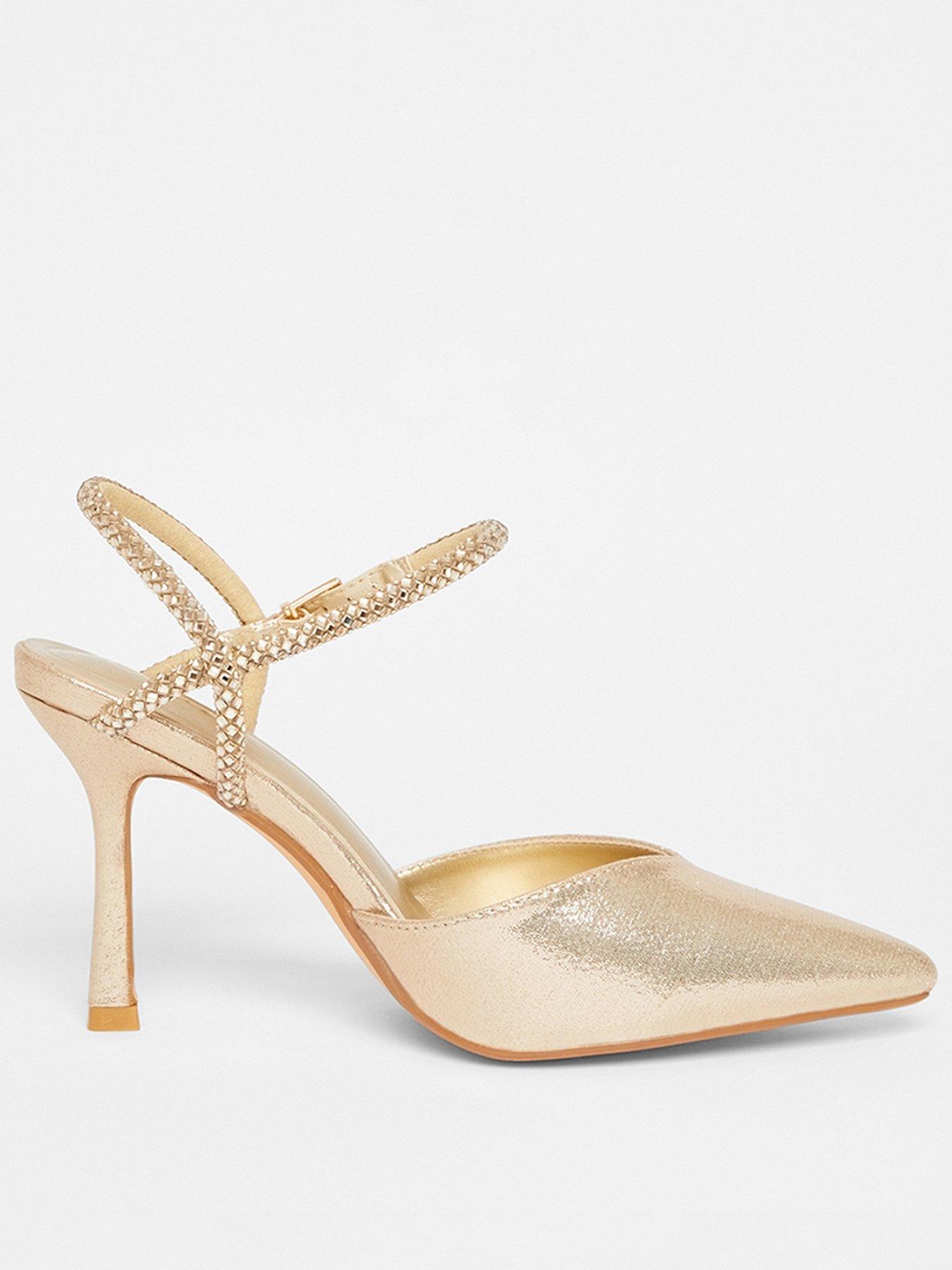 undefined Gold Diamante Strap Court Heels
