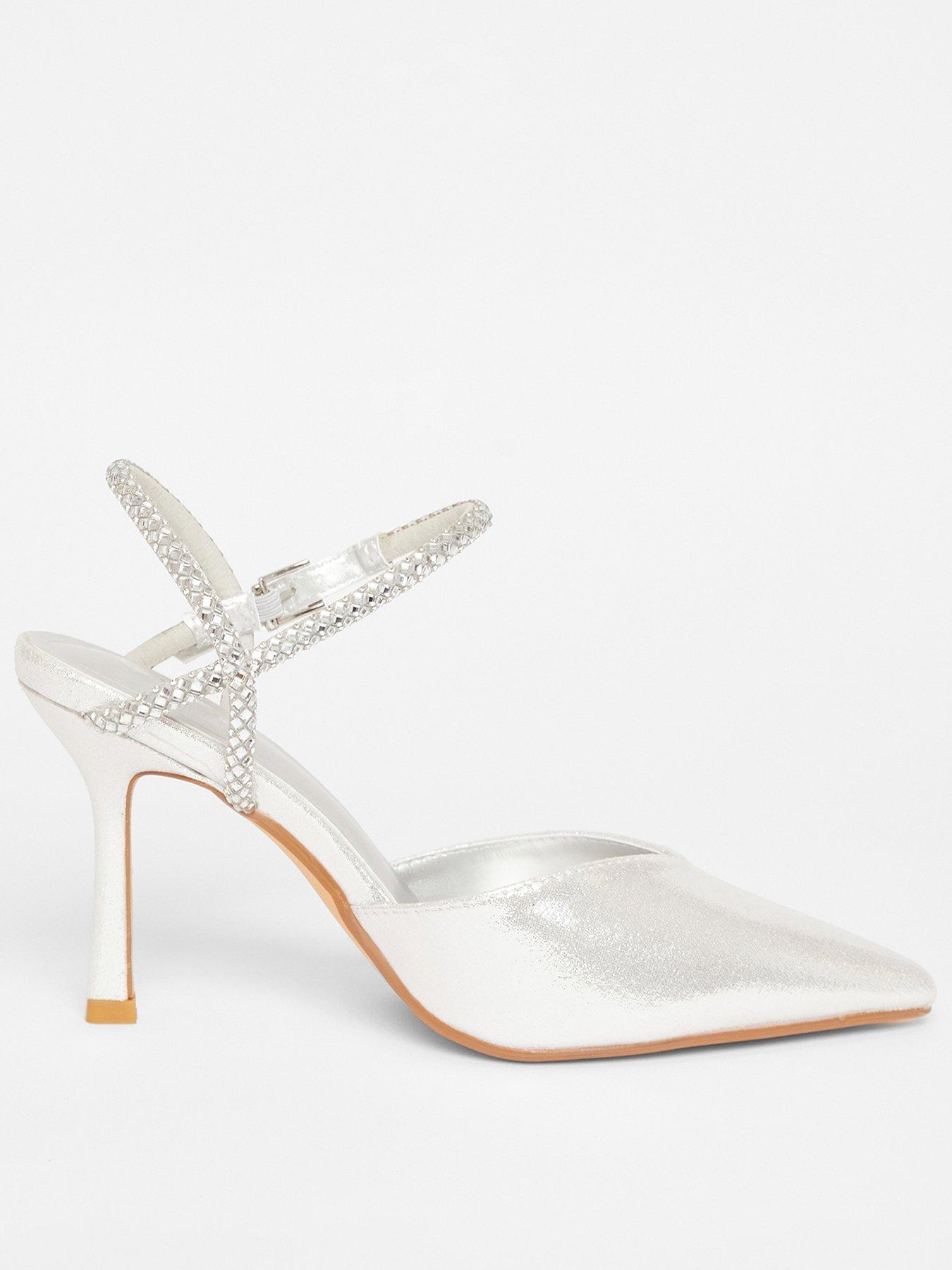 undefined Silver Diamante Strap Court Heels