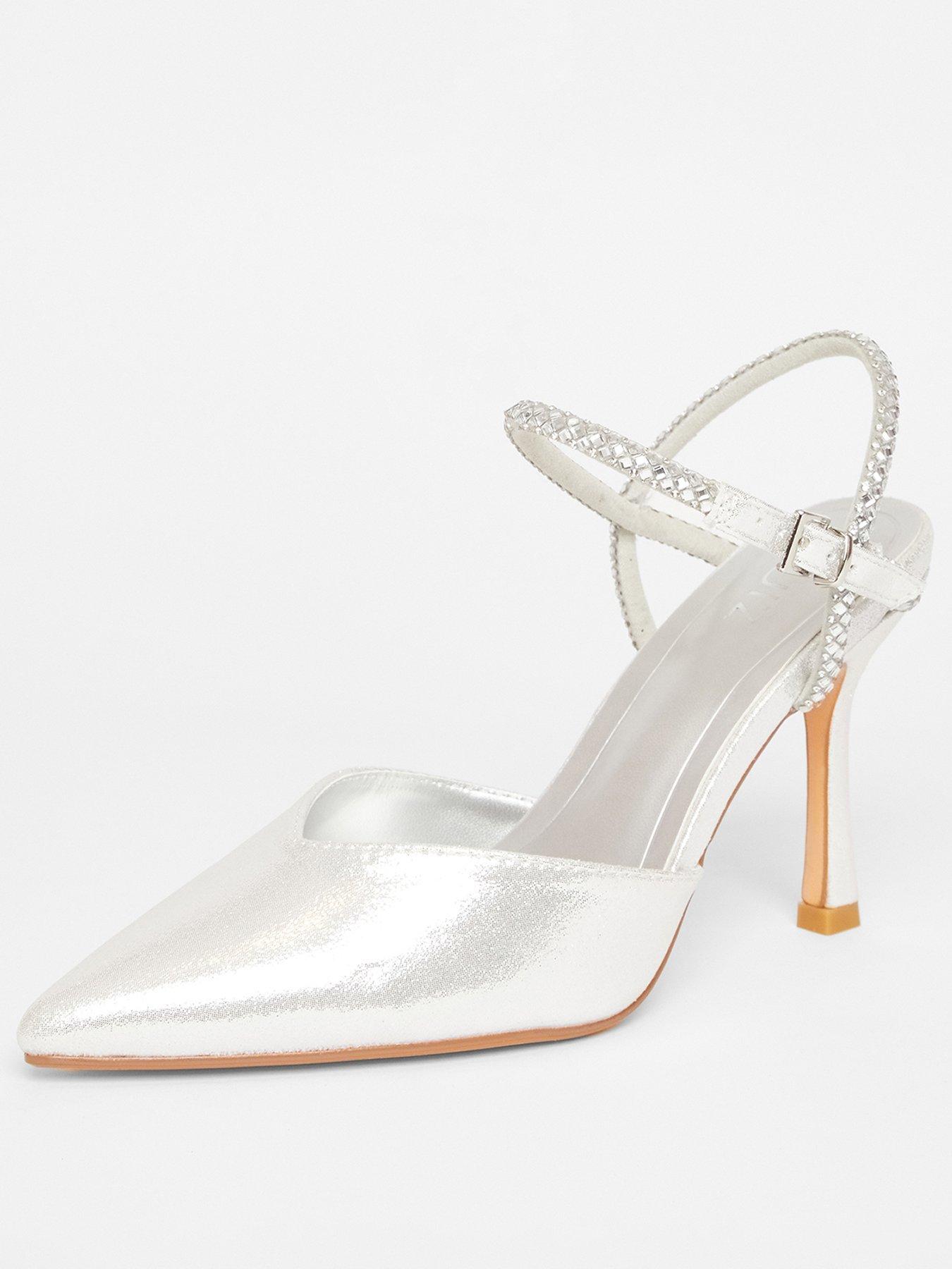 Image 2 of 5 of Quiz Silver Diamante Strap Court Heels