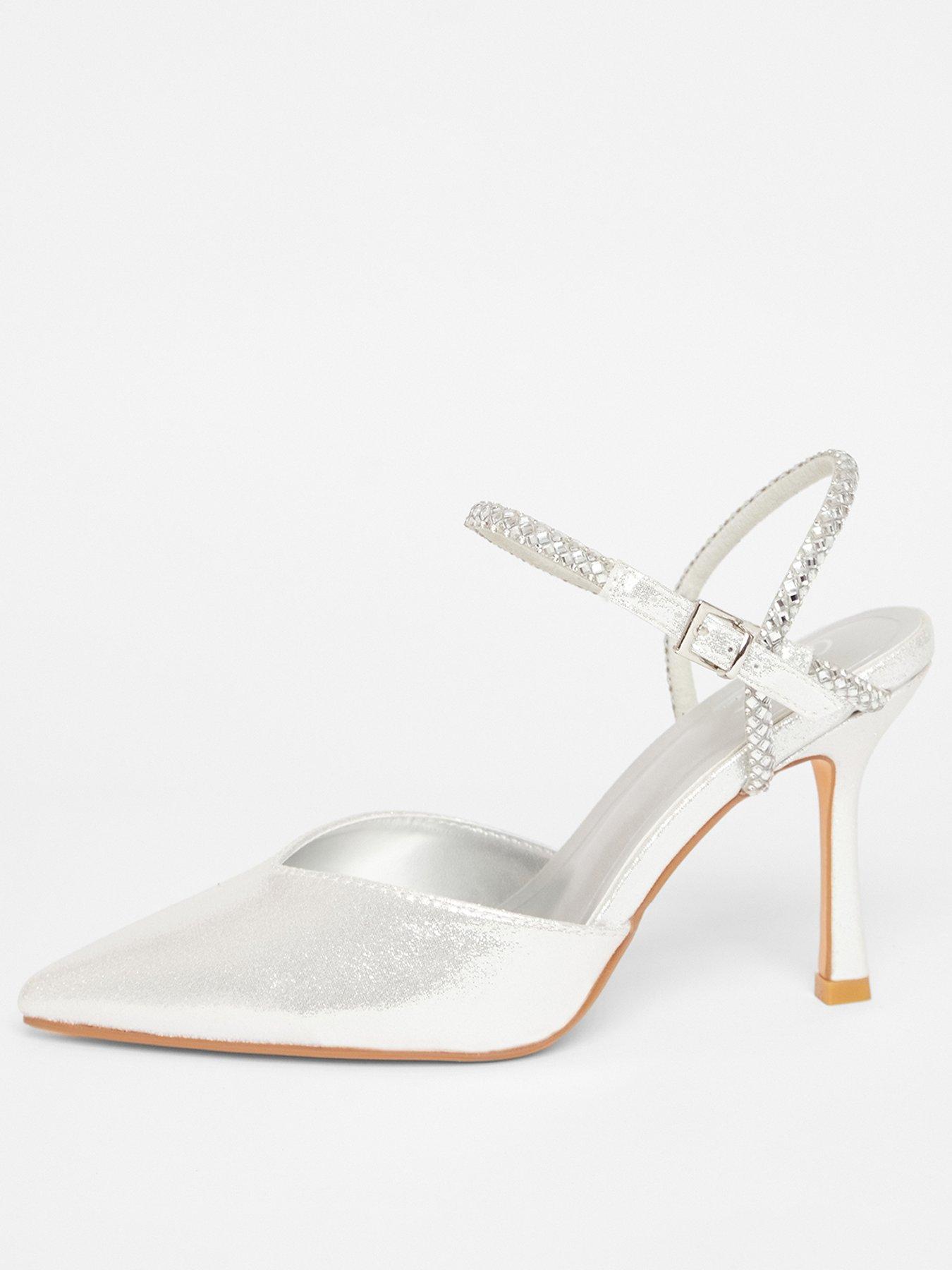 Image 3 of 5 of Quiz Silver Diamante Strap Court Heels
