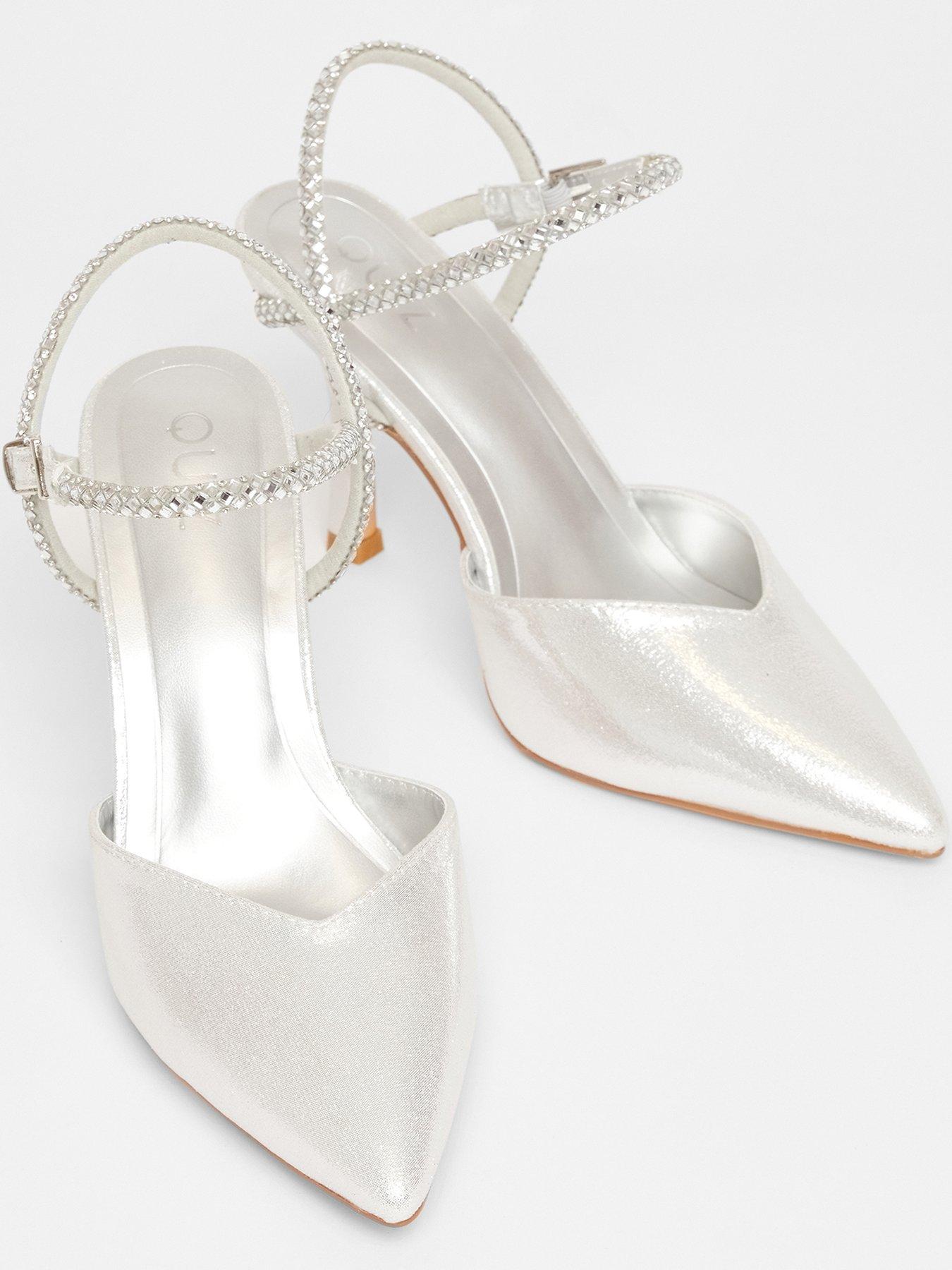 Image 4 of 5 of Quiz Silver Diamante Strap Court Heels
