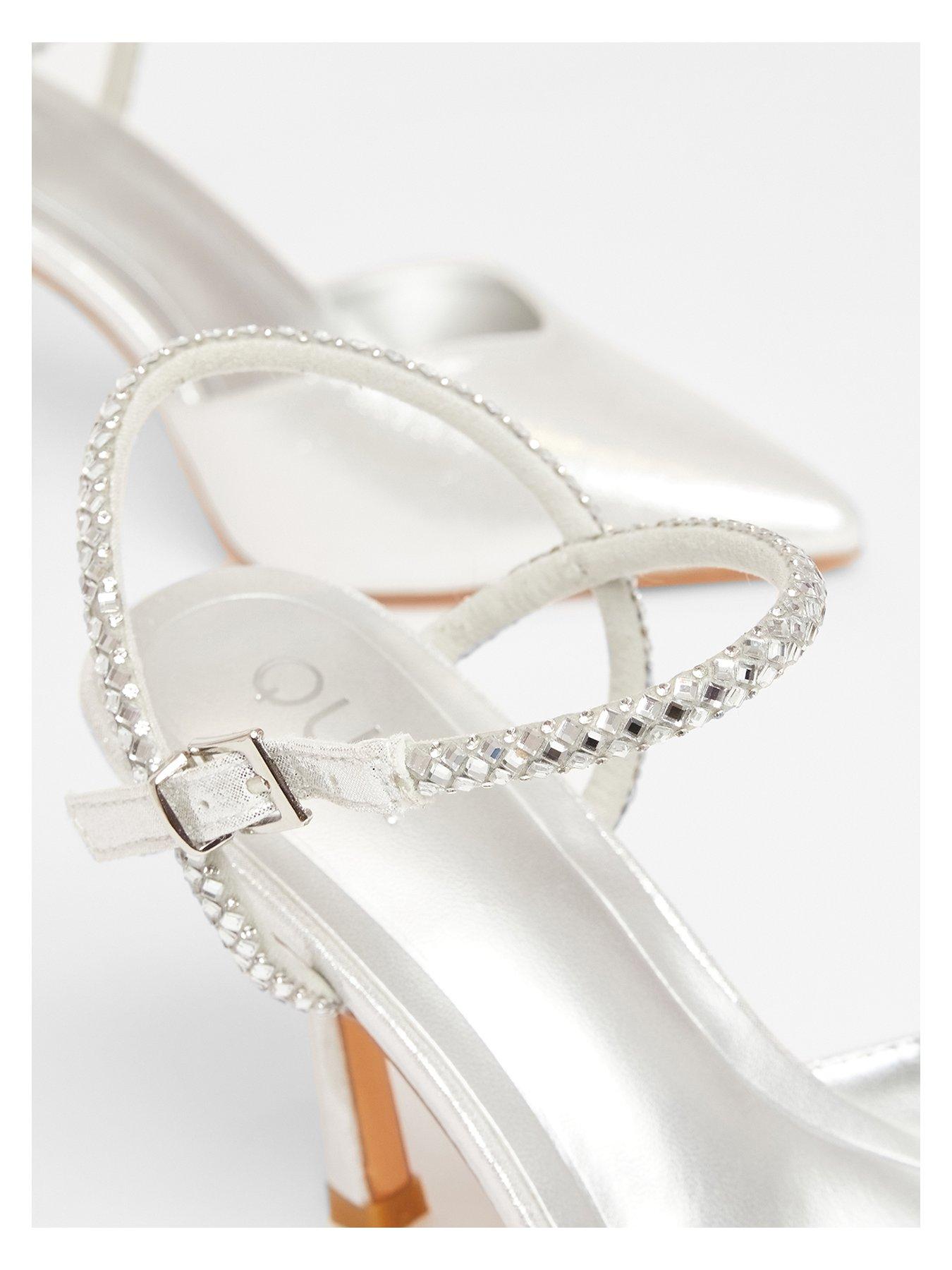 Image 5 of 5 of Quiz Silver Diamante Strap Court Heels