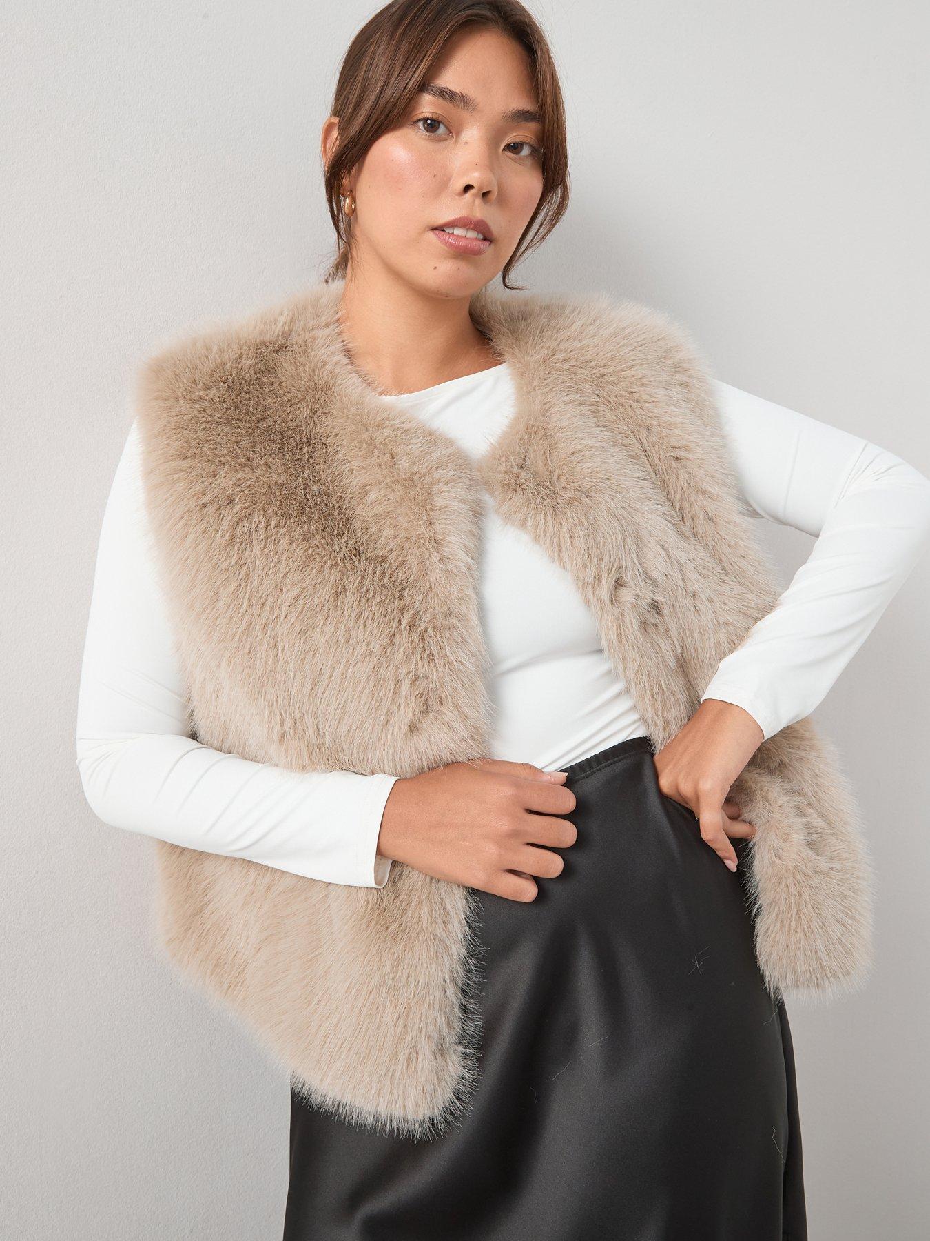V by Very Curve Faux Fur Gilet - Beige