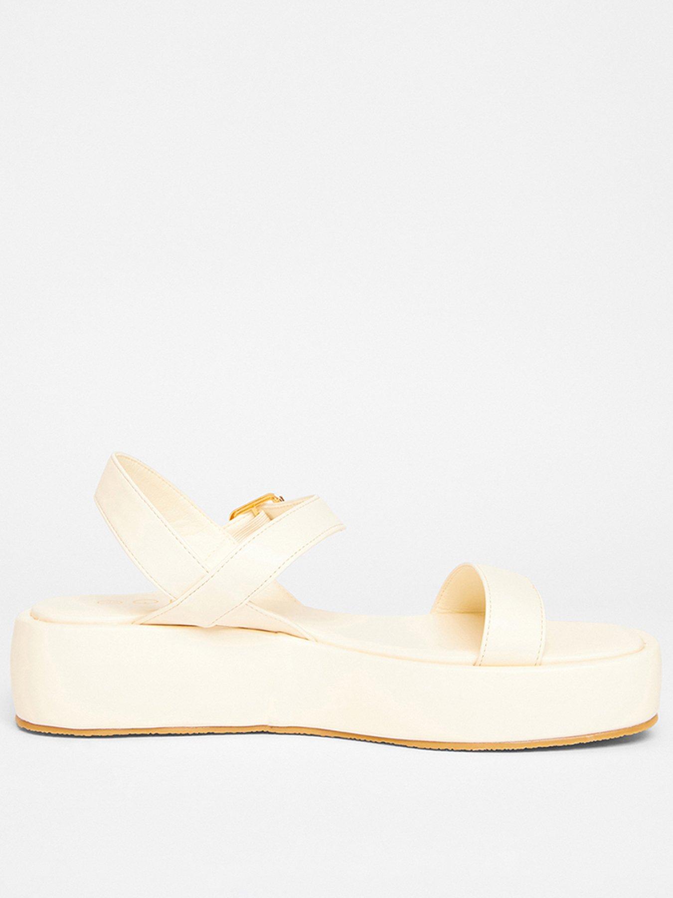 undefined Cream Faux Leather Flatform Sandals