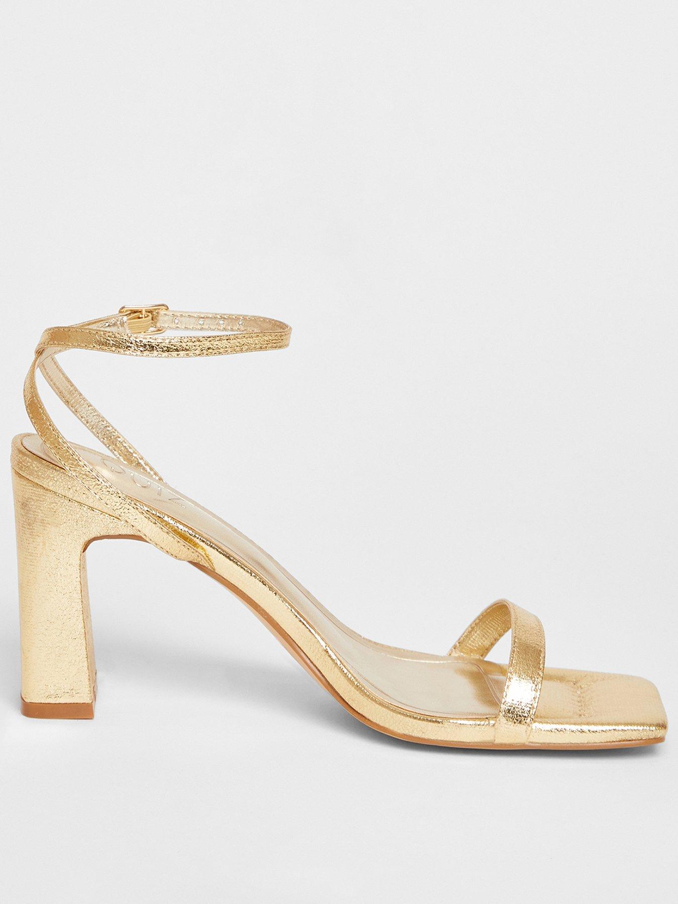 undefined Gold Barely There Block Heels