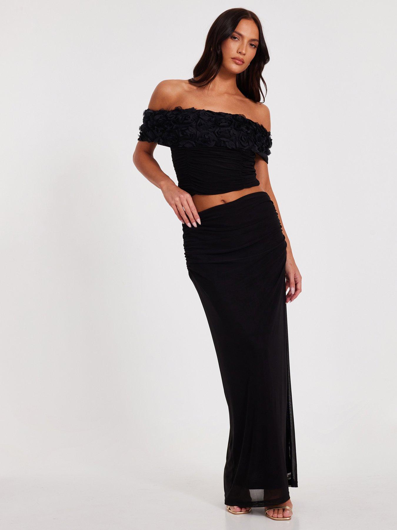 black strappy mesh ruched midaxi dress Quiz Black Mesh Ruched Bodycon Midaxi Dress