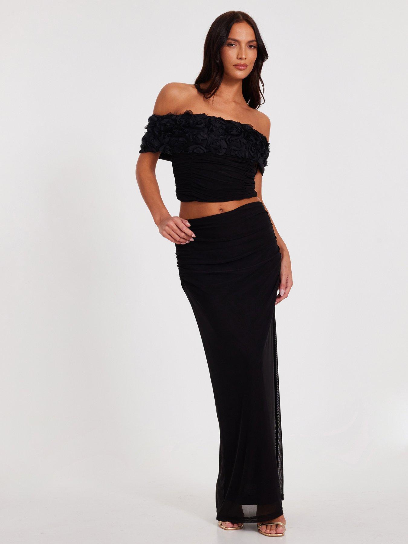 undefined Black Floral Mesh Top