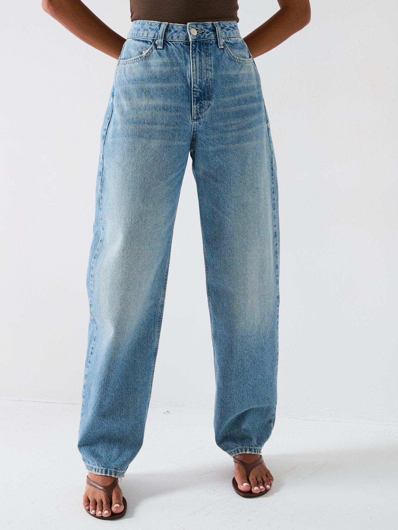 undefined High Waist Soft Barrel Leg Jeans - Mid Wash
