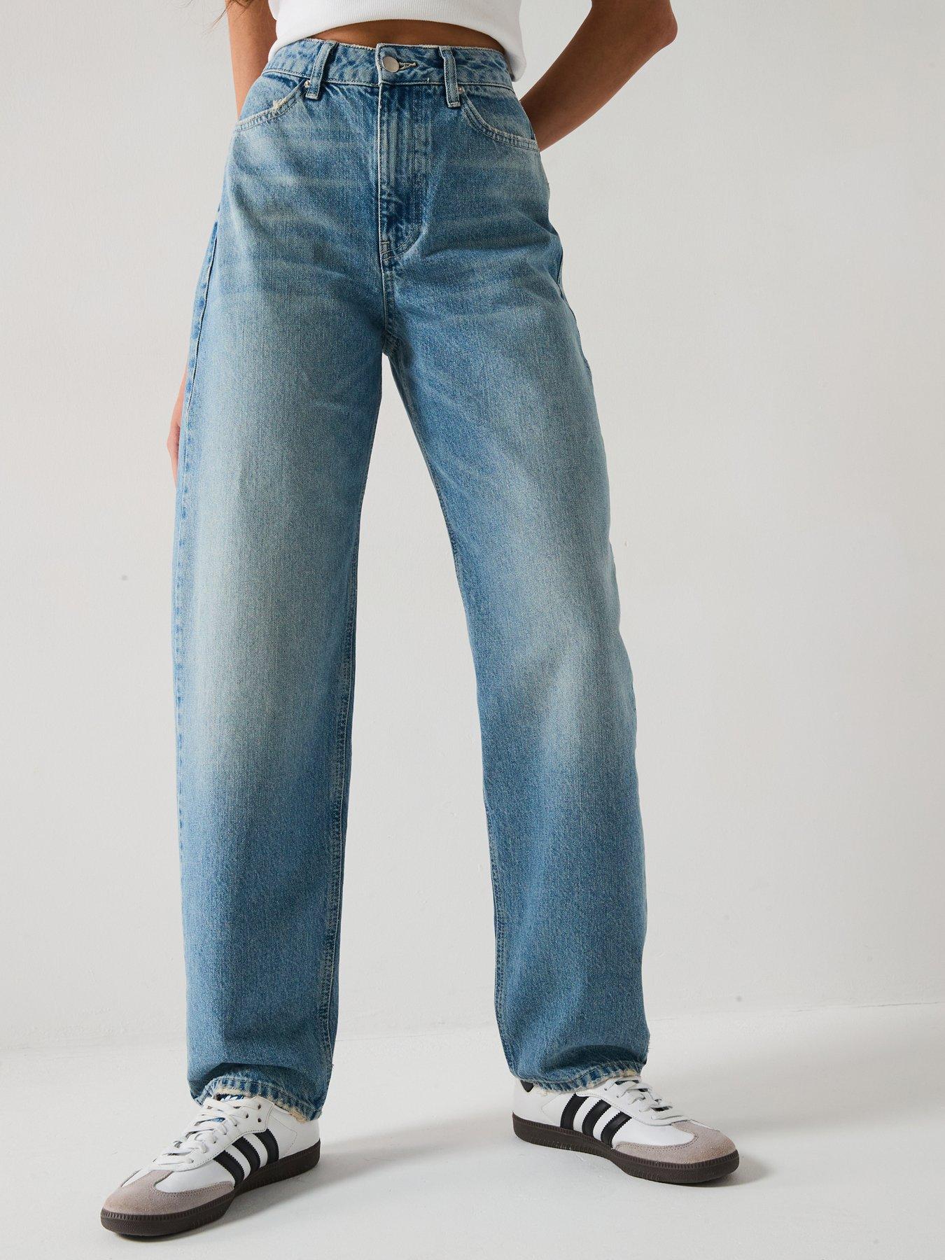undefined High Waist Soft Barrel Leg Jeans - Mid Wash