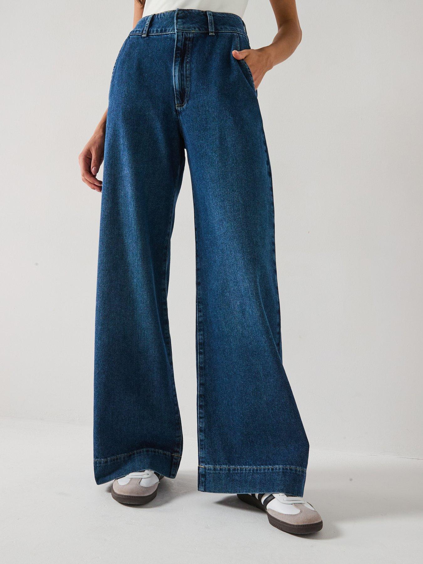 undefined High Waist Soft Tailored Wide Jeans - Dark Wash