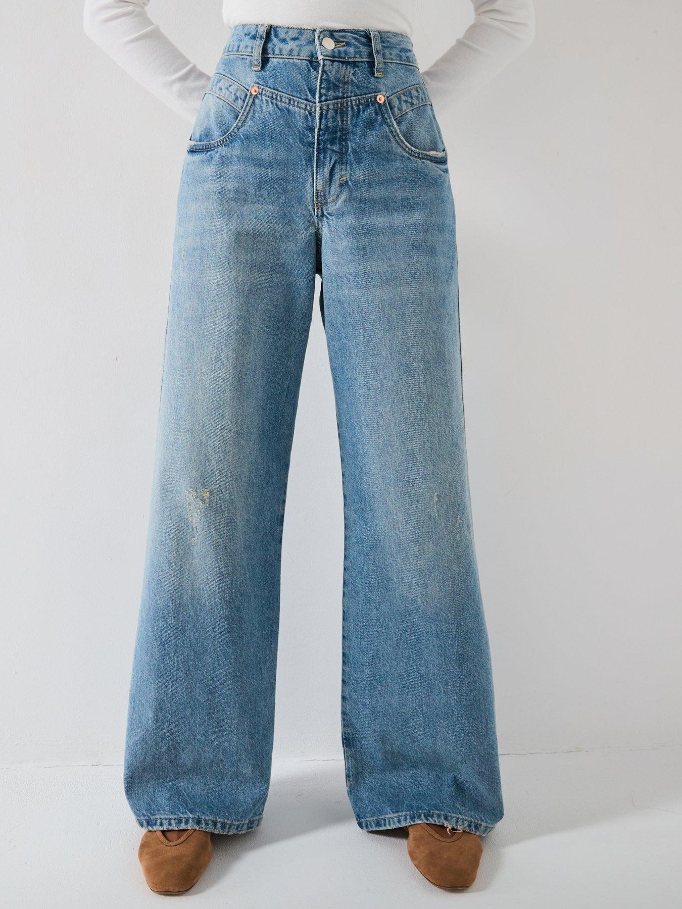 V by Very: Rose Yoke Wide Leg Jeans - Mid Wash