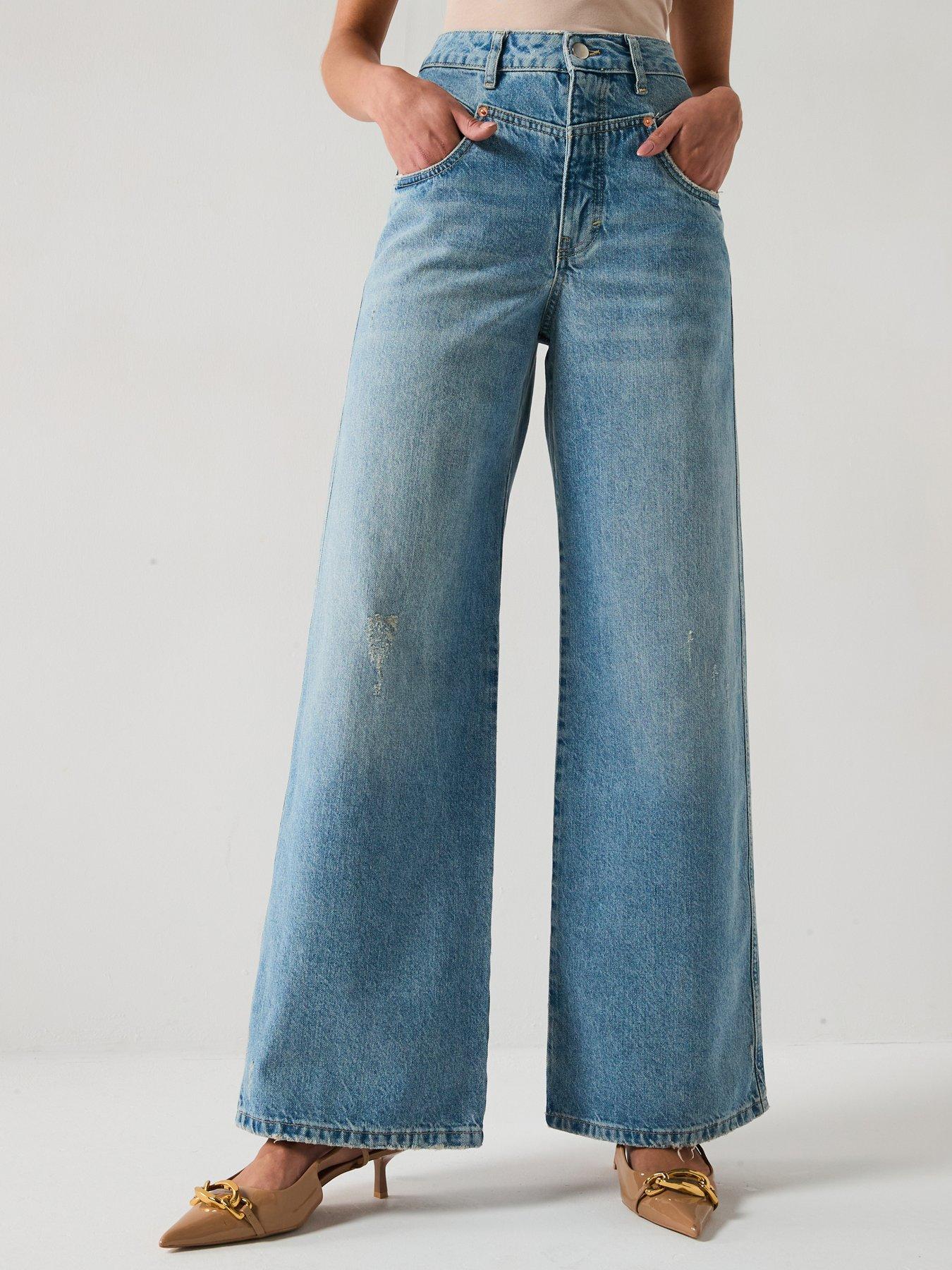 undefined Rose Yoke Wide Leg Jeans - Dark Wash
