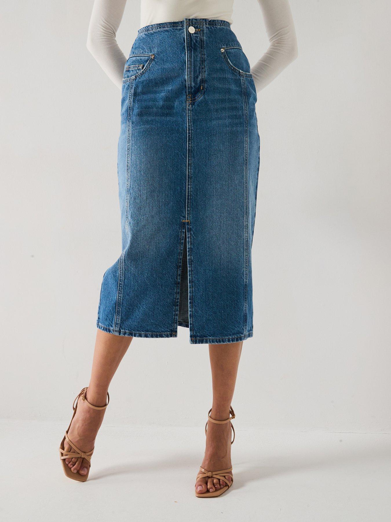 undefined Frayed Waist Corset Denim Skirt - Mid Wash