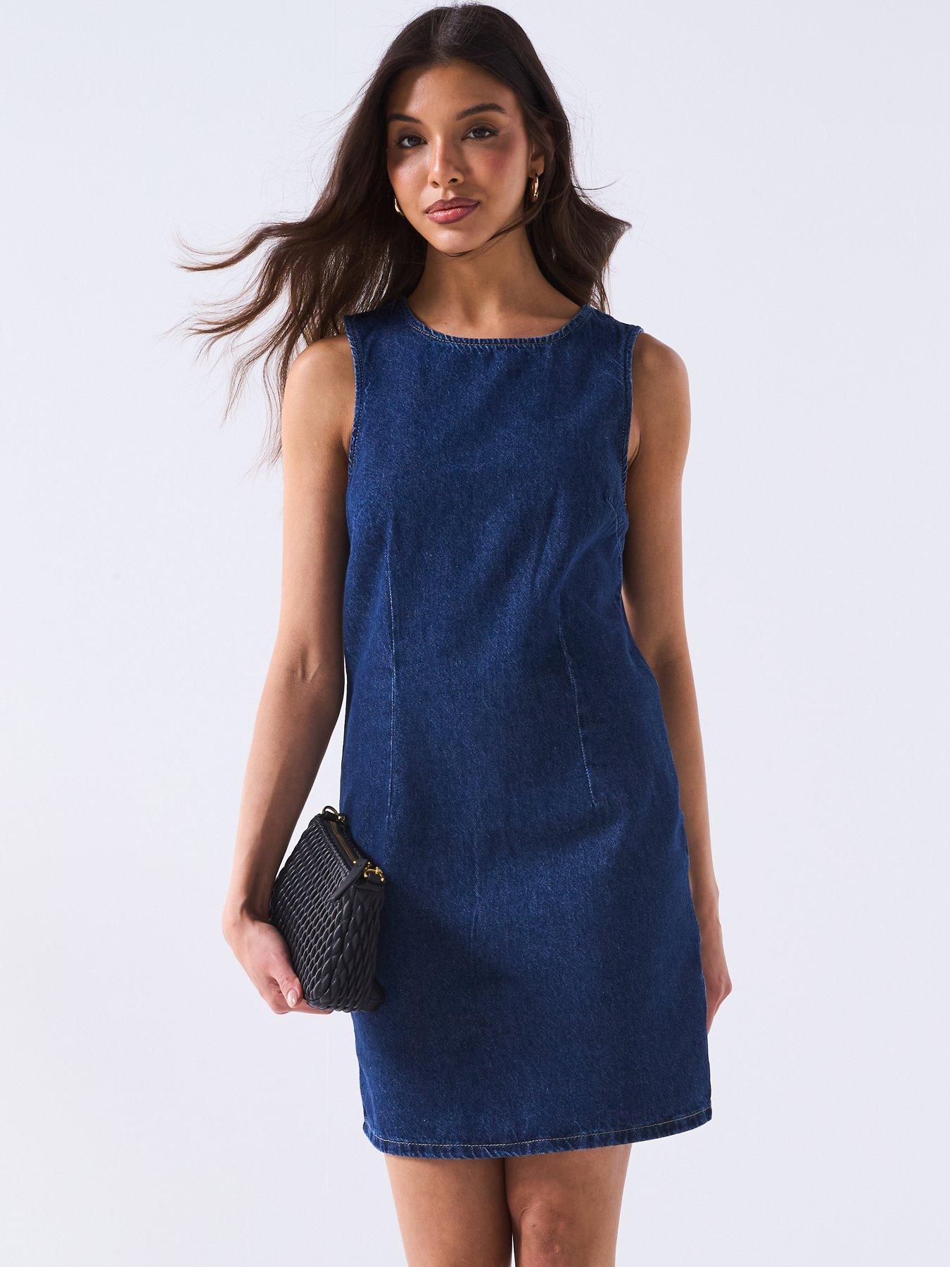 V by Very: Denim Mini Shift Dress - Dark Wash