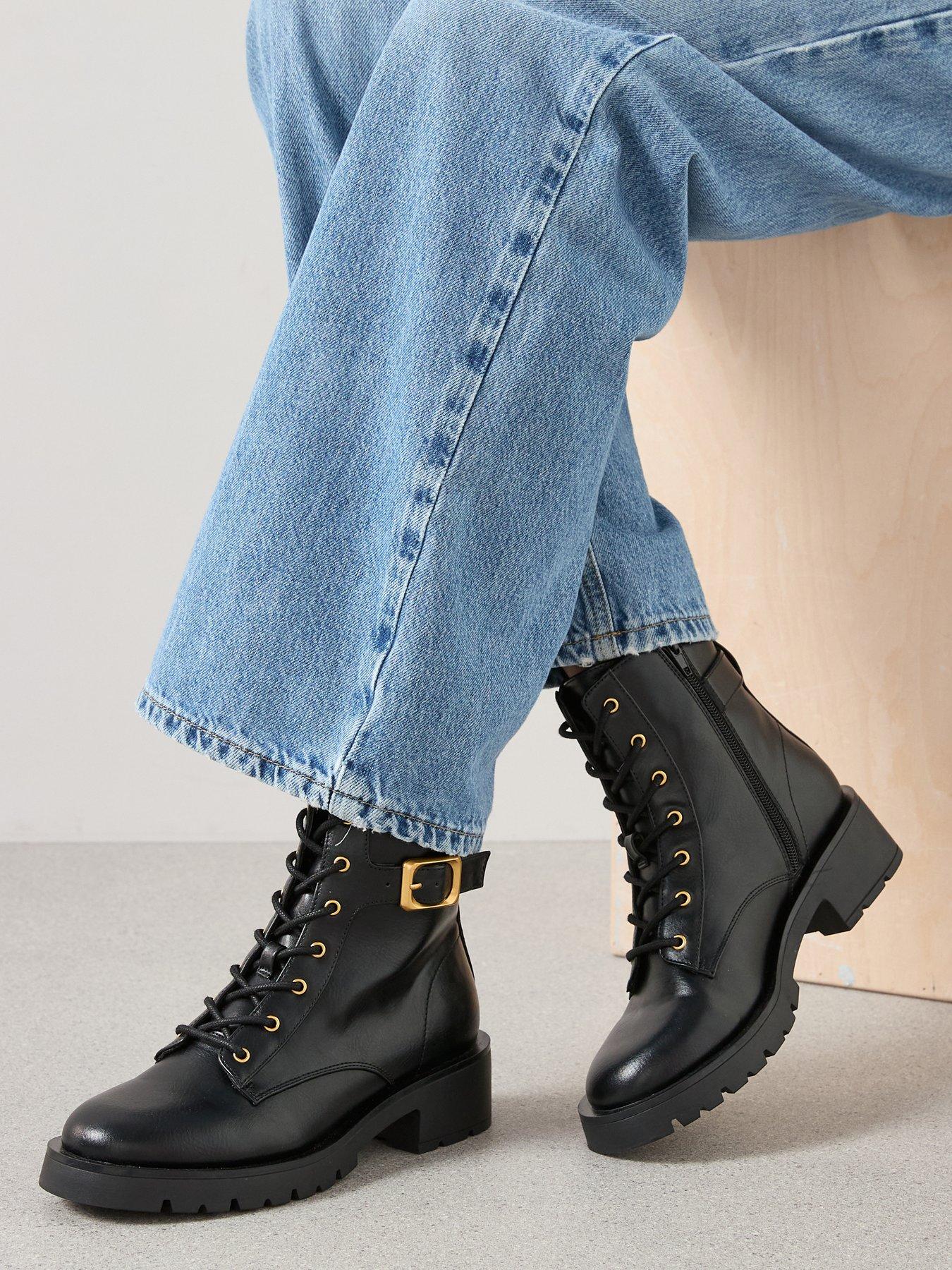 V by Very Lace Up Ankle Boots - Black