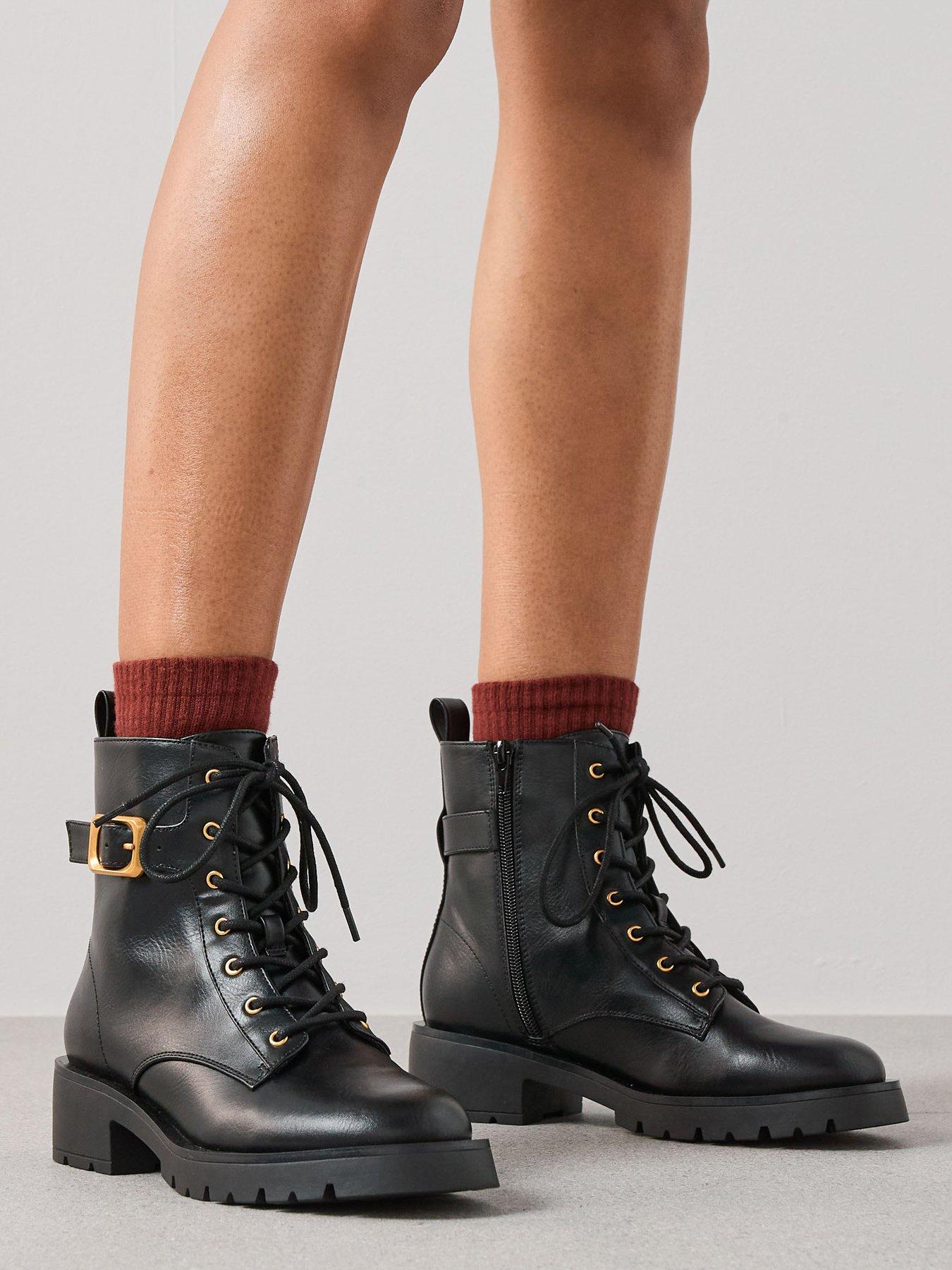 V by Very Lace Up Ankle Boots - Black