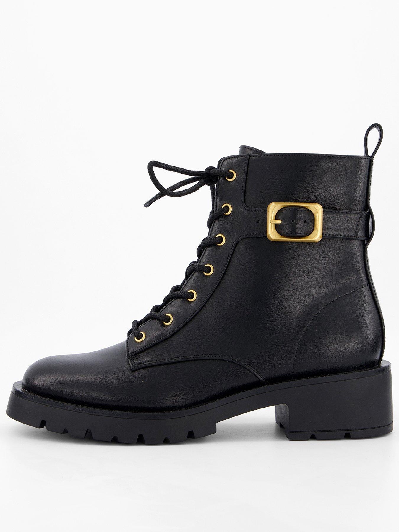 V by Very Lace Up Ankle Boots - Black