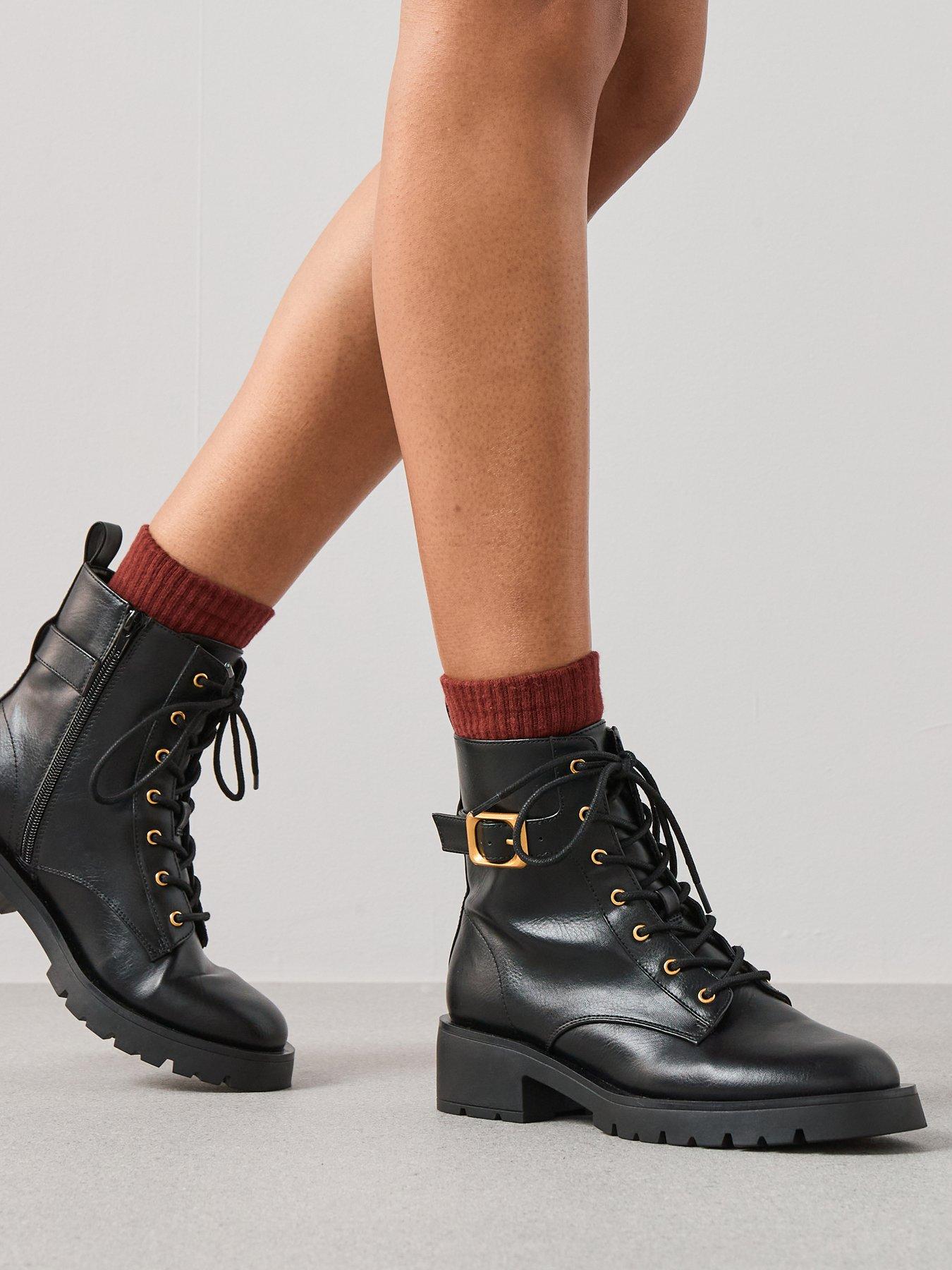 V by Very Wide Fit Lace Up Ankle Boot - Black