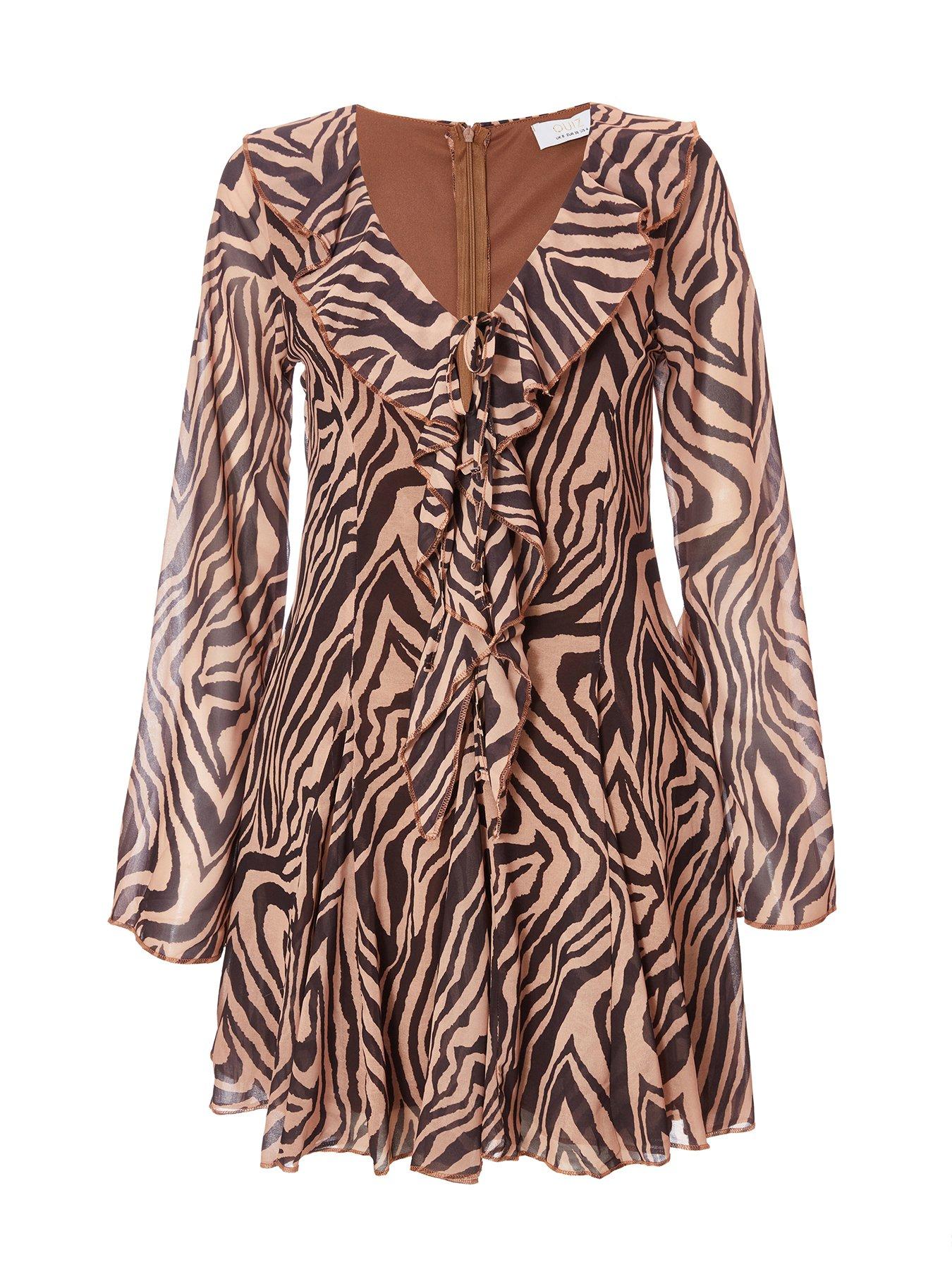 Image 4 of 6 of Quiz Brown Chiffon Tiger Print Dress