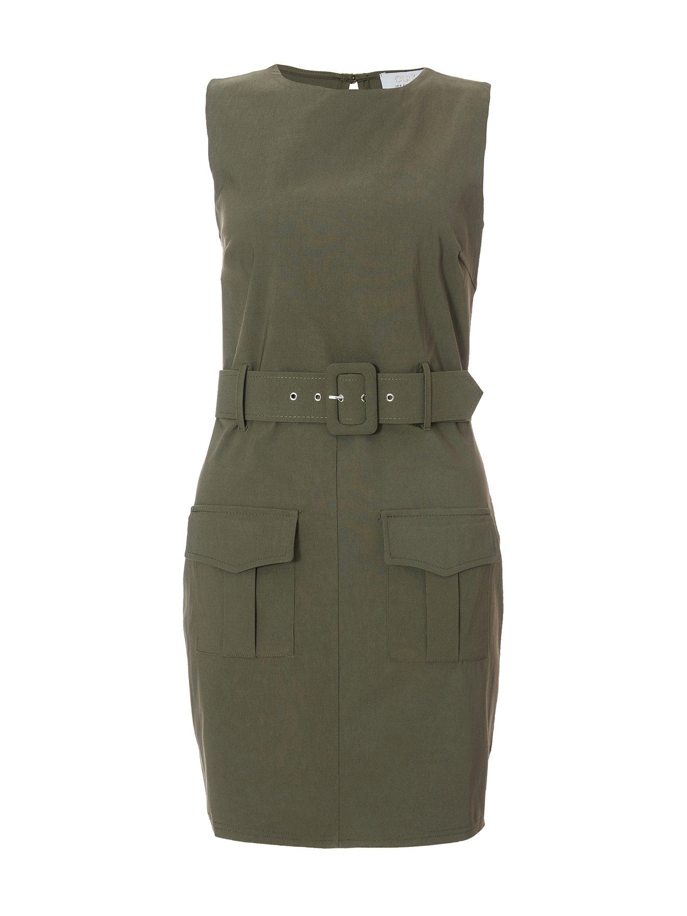 Image 4 of 6 of Quiz Khaki Utility Mini Dress