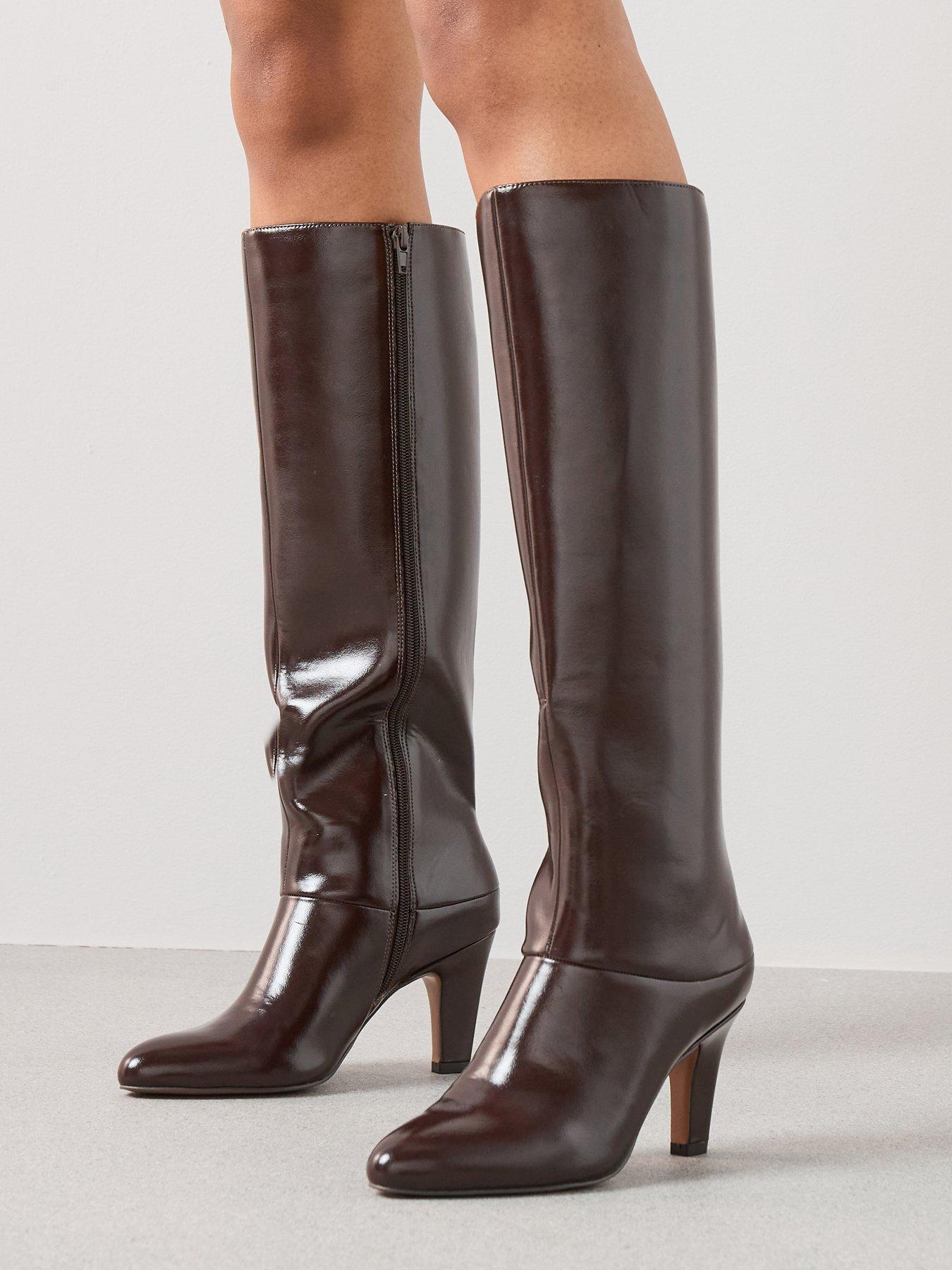 undefined Block Heel Straight Leg Knee Boot - Brown