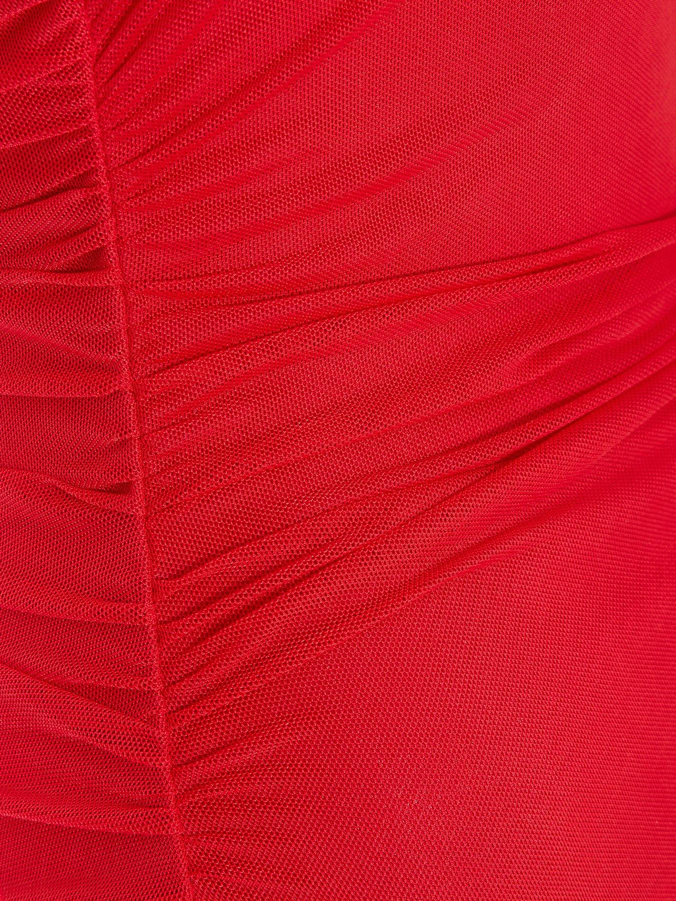 Image 6 of 6 of Quiz Red Bardot Mesh Midaxi Dress