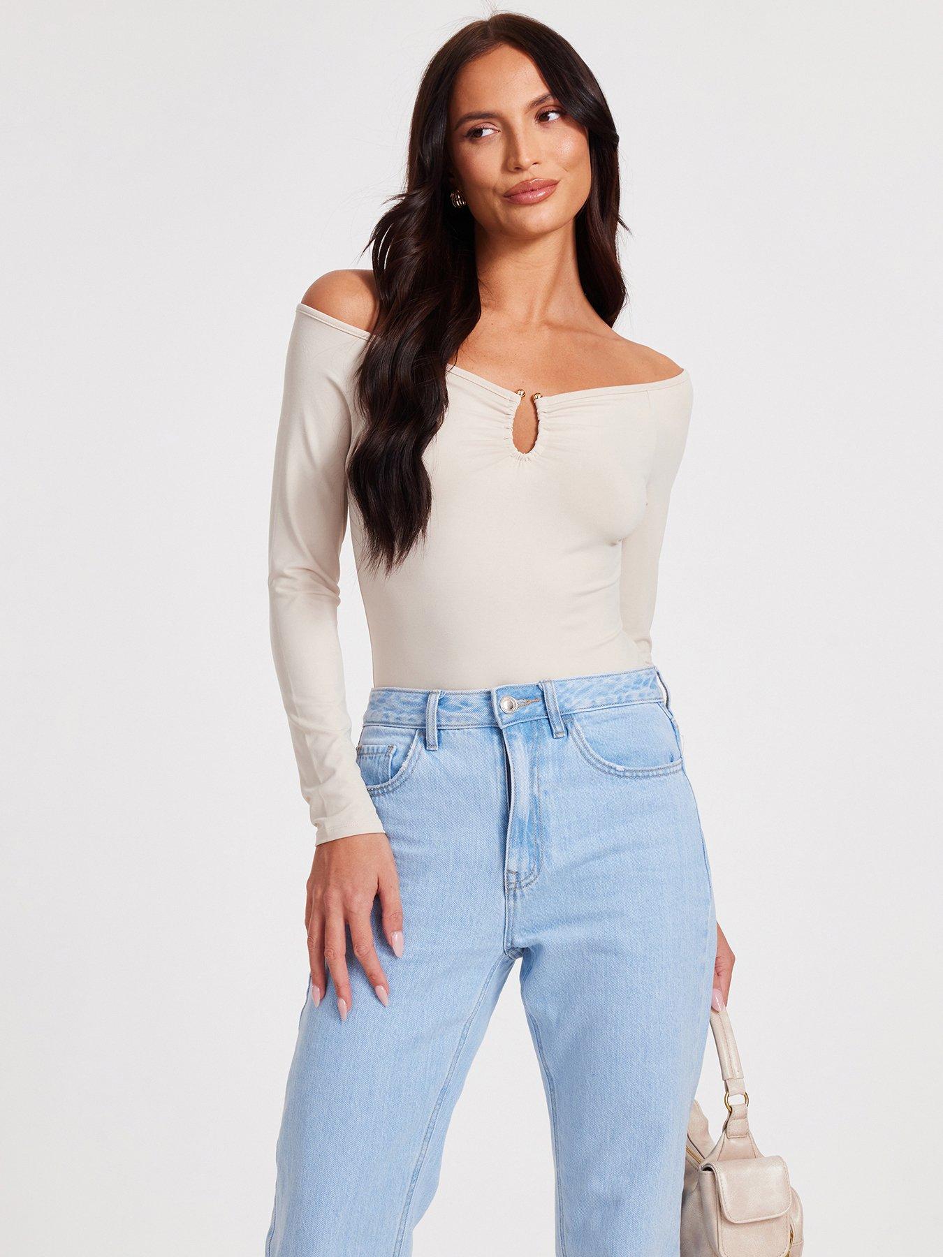 Image 1 of 6 of Quiz Cream Bardot Bodysuit