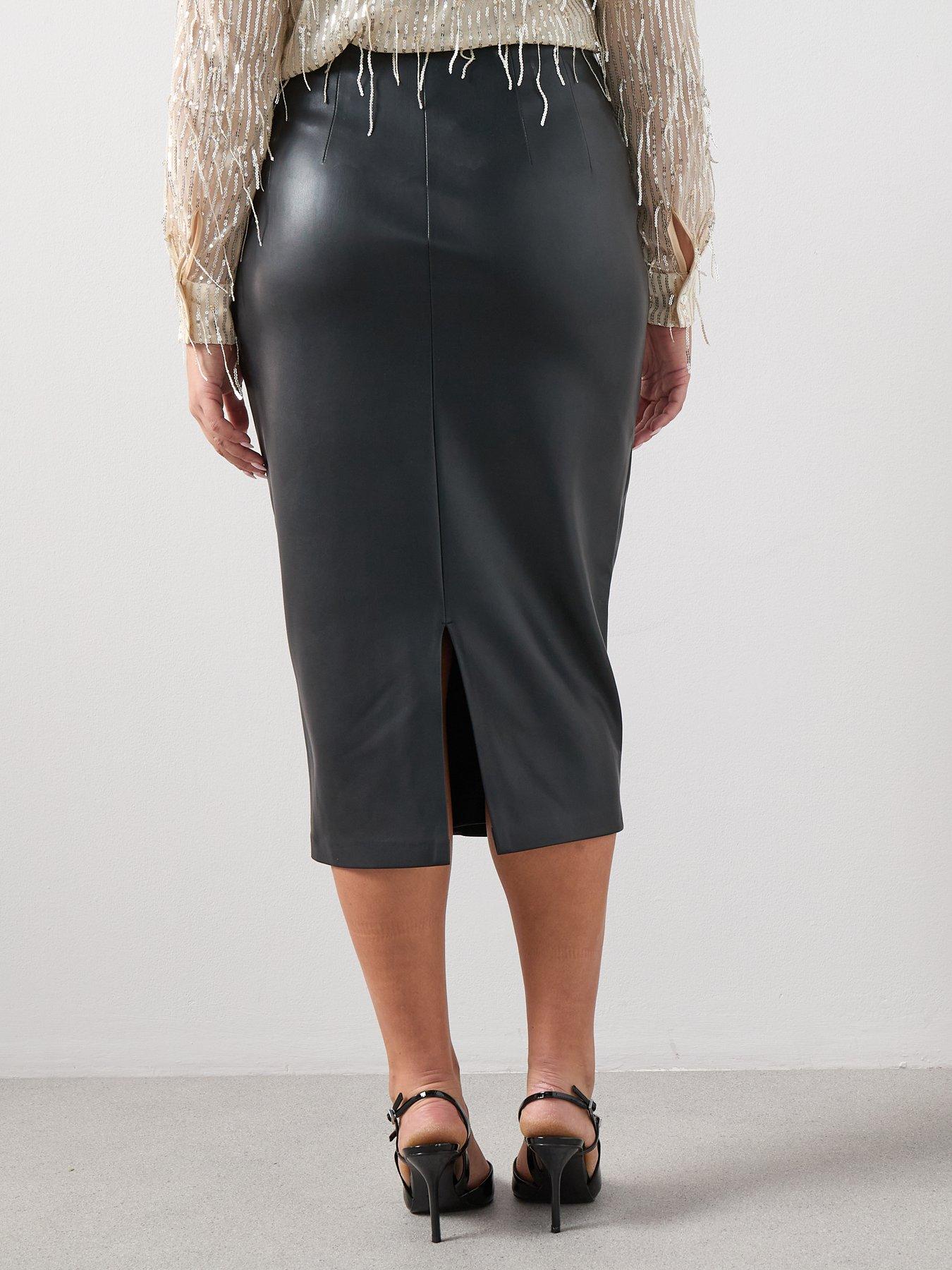 Image 2 of 6 of The Very Collection Curve Wrap Pu Midi Skirt - Black