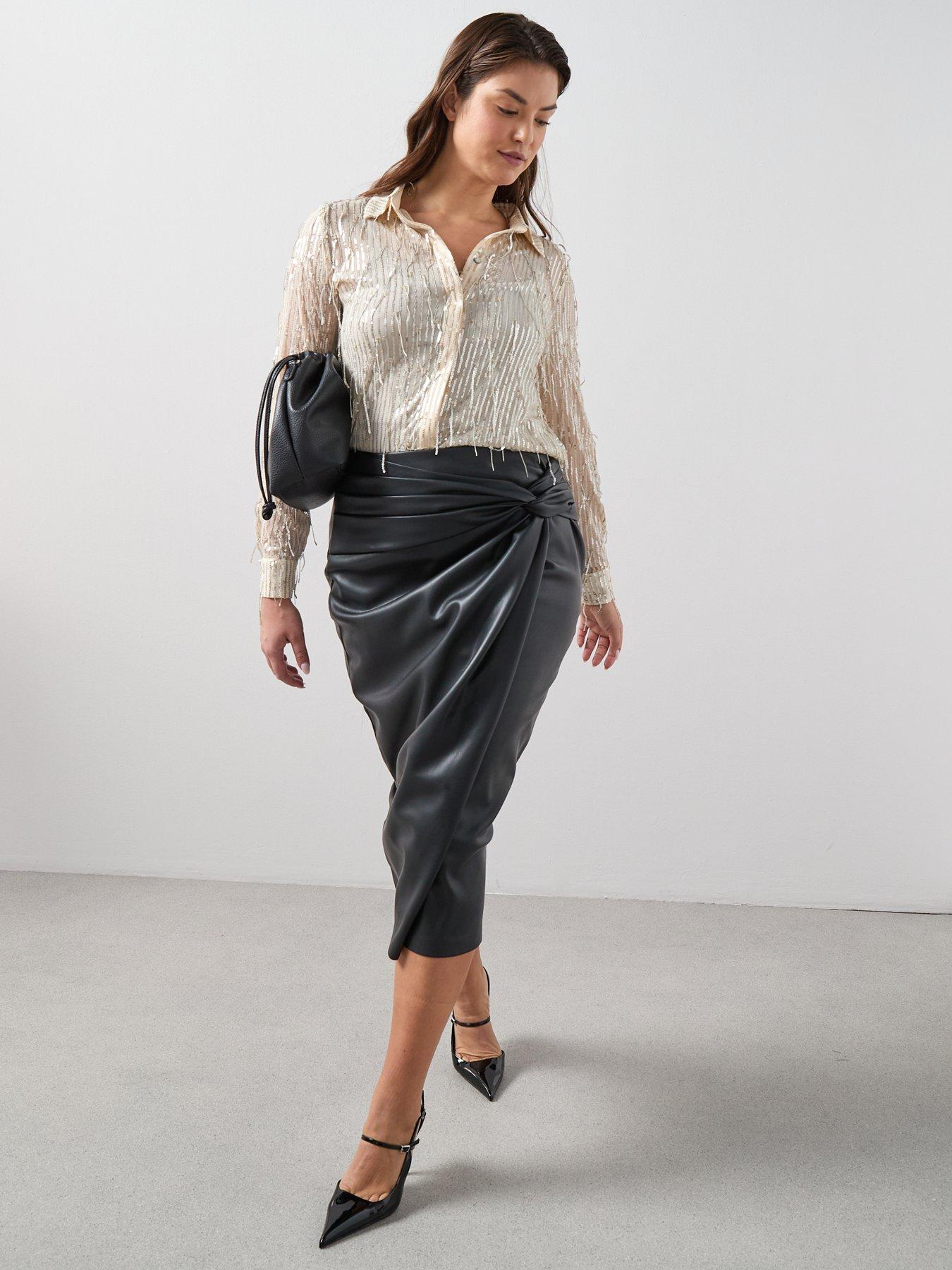 Image 3 of 6 of The Very Collection Curve Wrap Pu Midi Skirt - Black