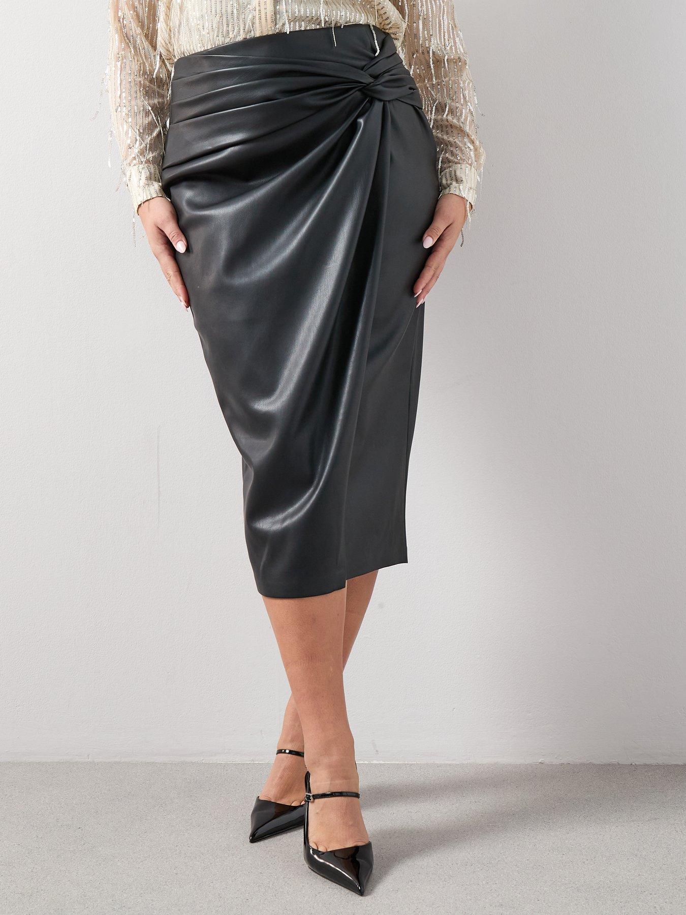Image 4 of 6 of The Very Collection Curve Wrap Pu Midi Skirt - Black