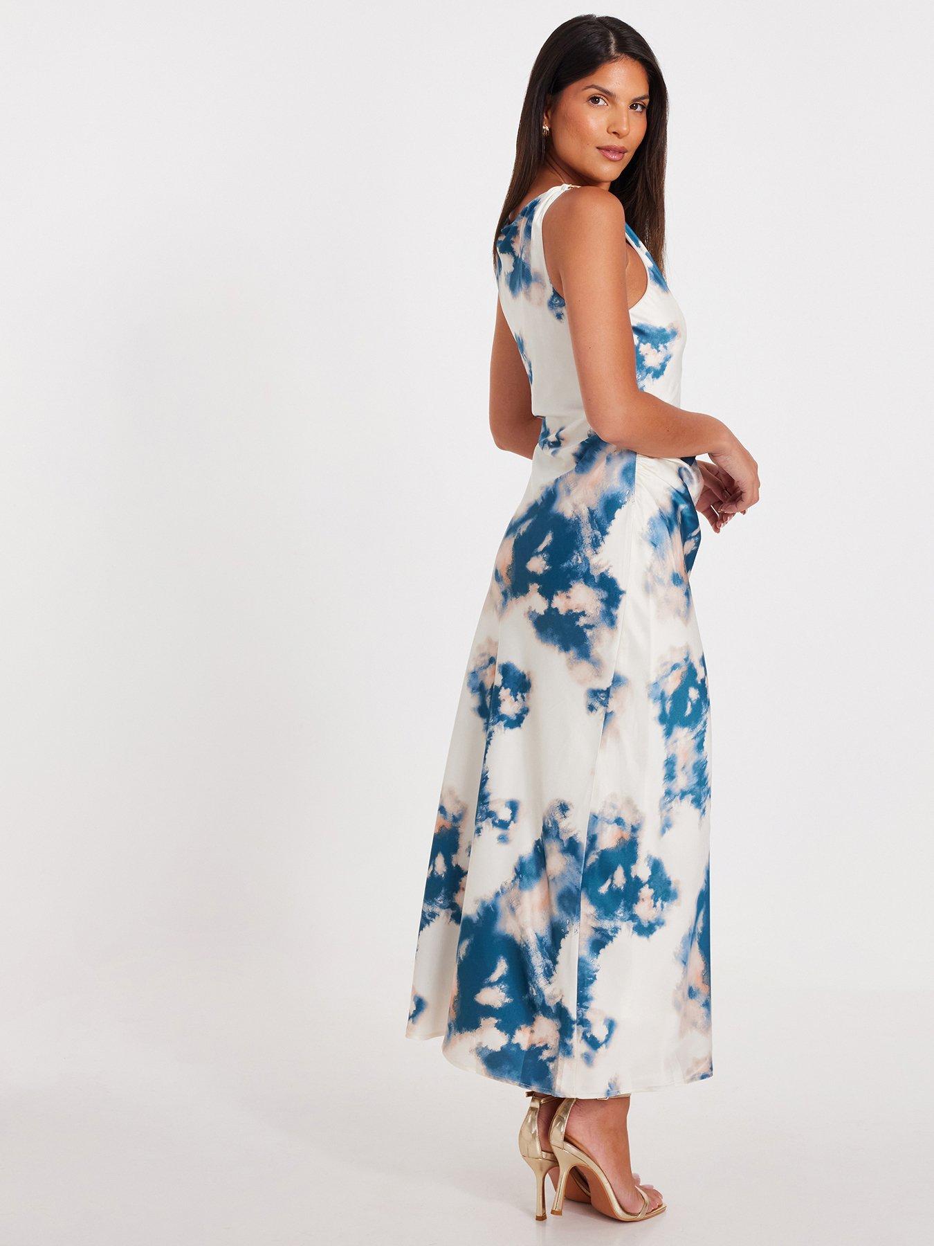 Image 2 of 6 of Quiz Blue Marble Satin Midaxi Dress