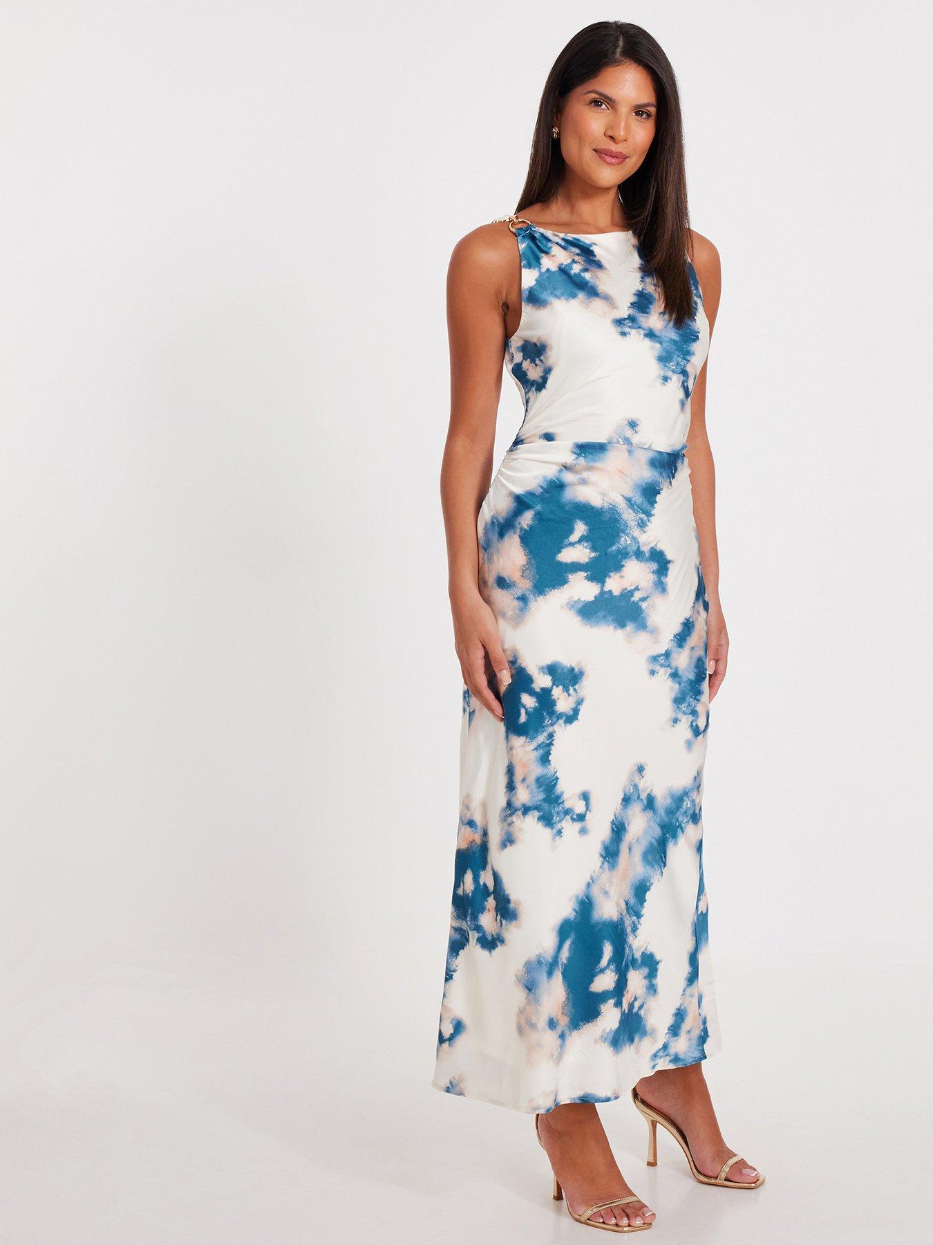 Image 3 of 6 of Quiz Blue Marble Satin Midaxi Dress