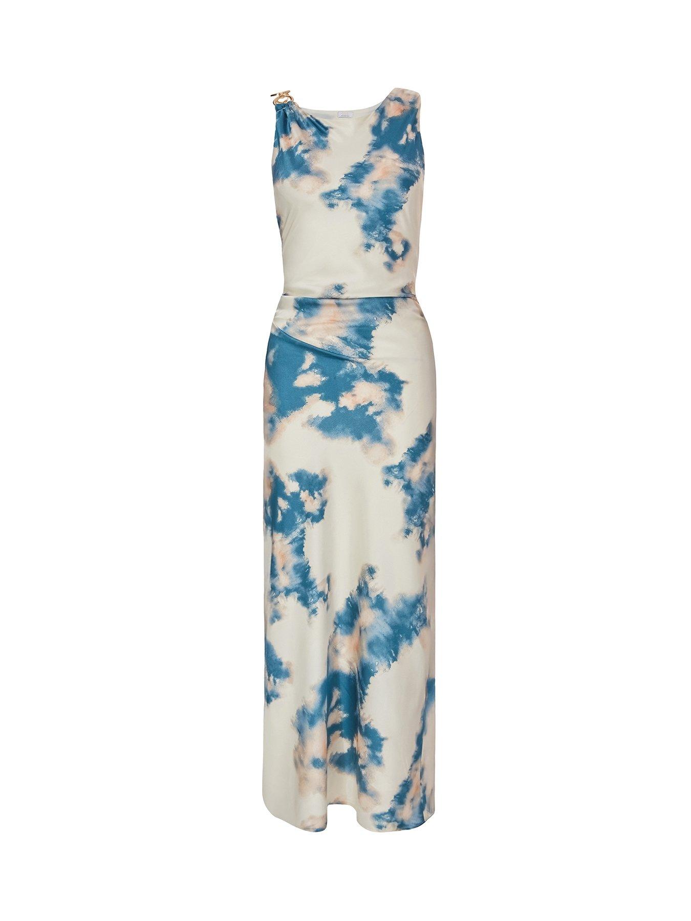 Image 4 of 6 of Quiz Blue Marble Satin Midaxi Dress
