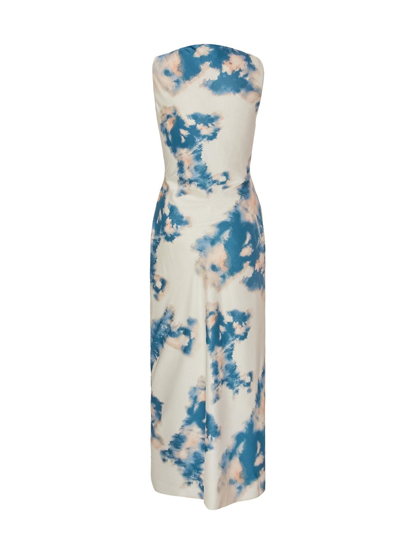 Image 5 of 6 of Quiz Blue Marble Satin Midaxi Dress